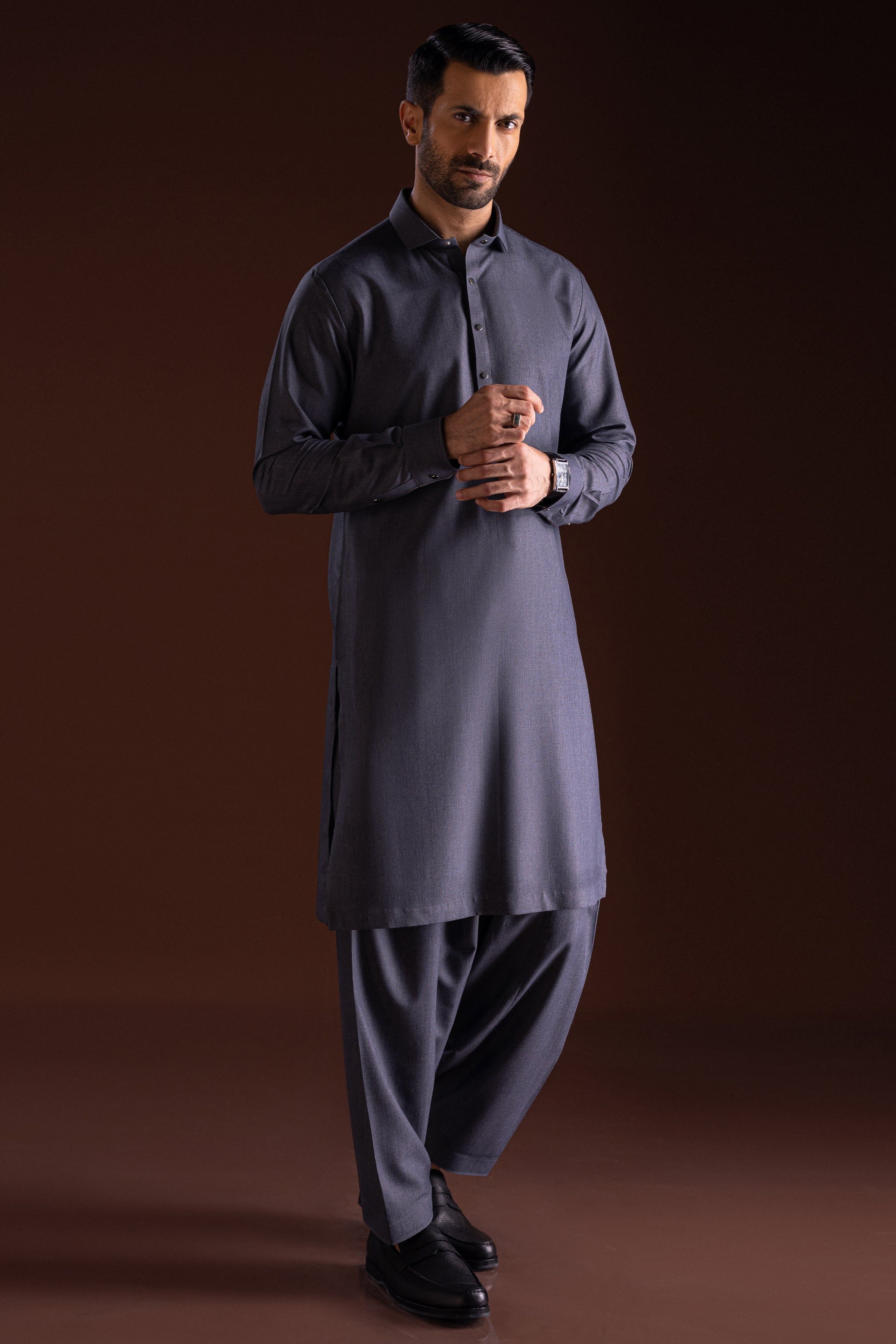 Blended Grey Kameez Shalwar Outfit - Traditional Pakistani Dress for Men & Women | Perfect for Eid, Weddings & Cultural Events