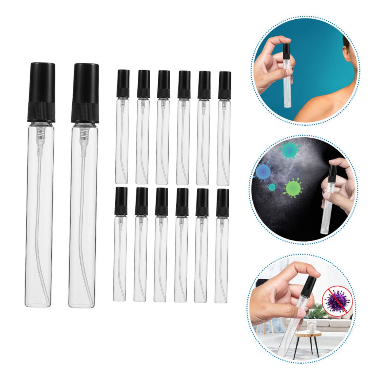 Minkissy 5ML Glass Perfume Bottles with Black Nozzles - 25PCS Empty Refillable Travel Spray Bottles for Perfume, Essential Oils & DIY Liquids | Perfect for Home, Travel & Gift Packaging