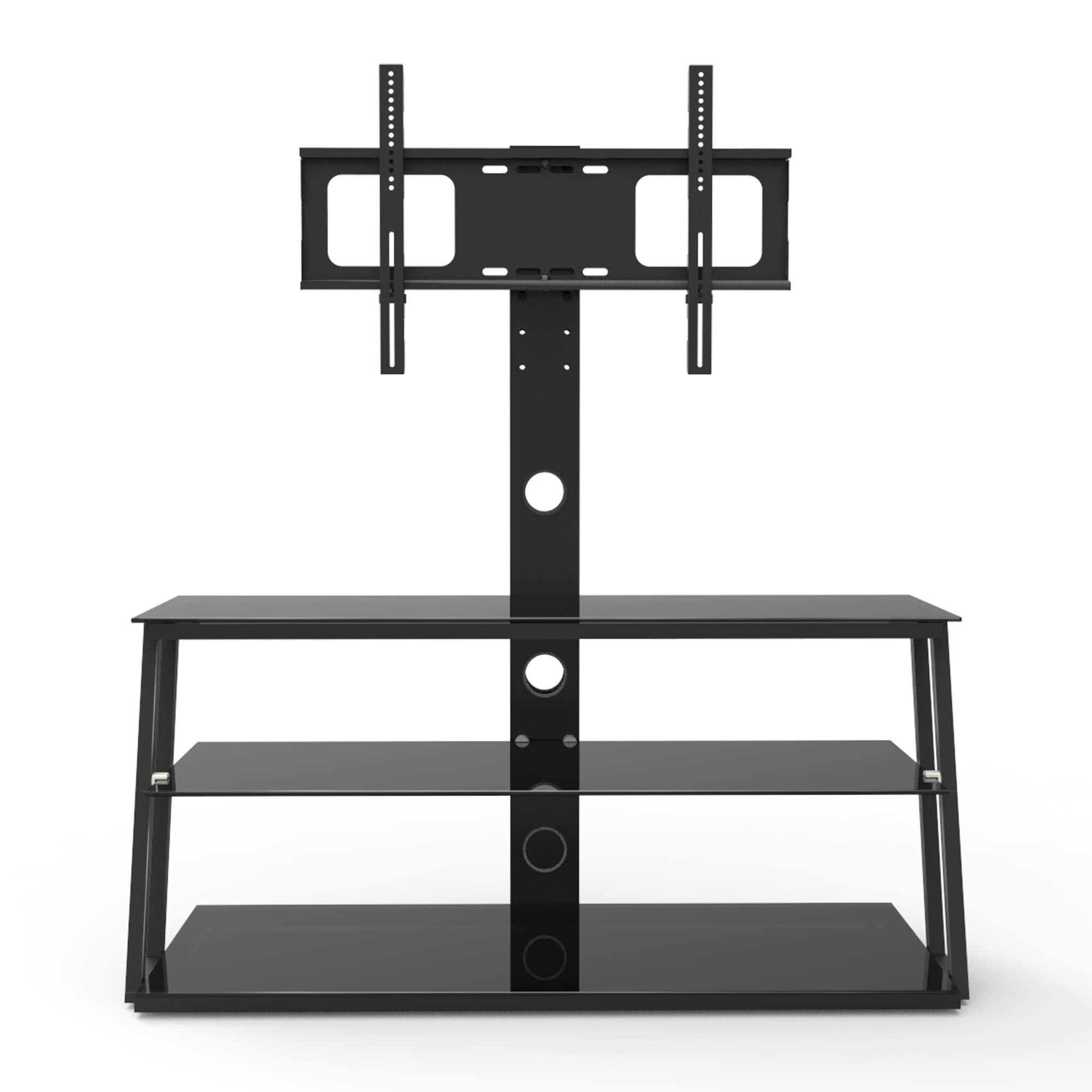 Universal TV Stand for 50-65 Inch TVs - Adjustable Height Metal Frame Swivel Base with Tempered Glass & Storage - Holds 110 lbs - Entertainment Center for Living Room, Bedroom - Perfect for Movie Nights & Gaming Setup