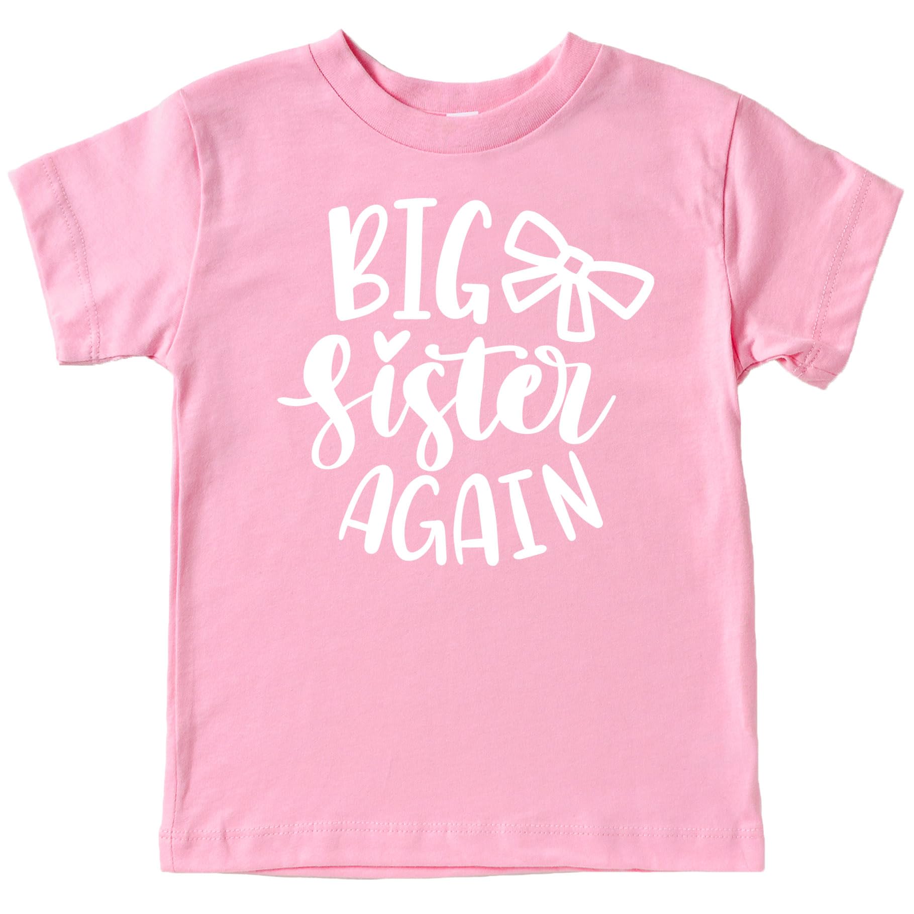 Olive Loves Apple Big Sister Again Bow Sibling Reveal Shirt - Cute Birth Announcement T-Shirts for Toddler Girls | Perfect for Gender Reveal Parties & Newborn Photo Shoots