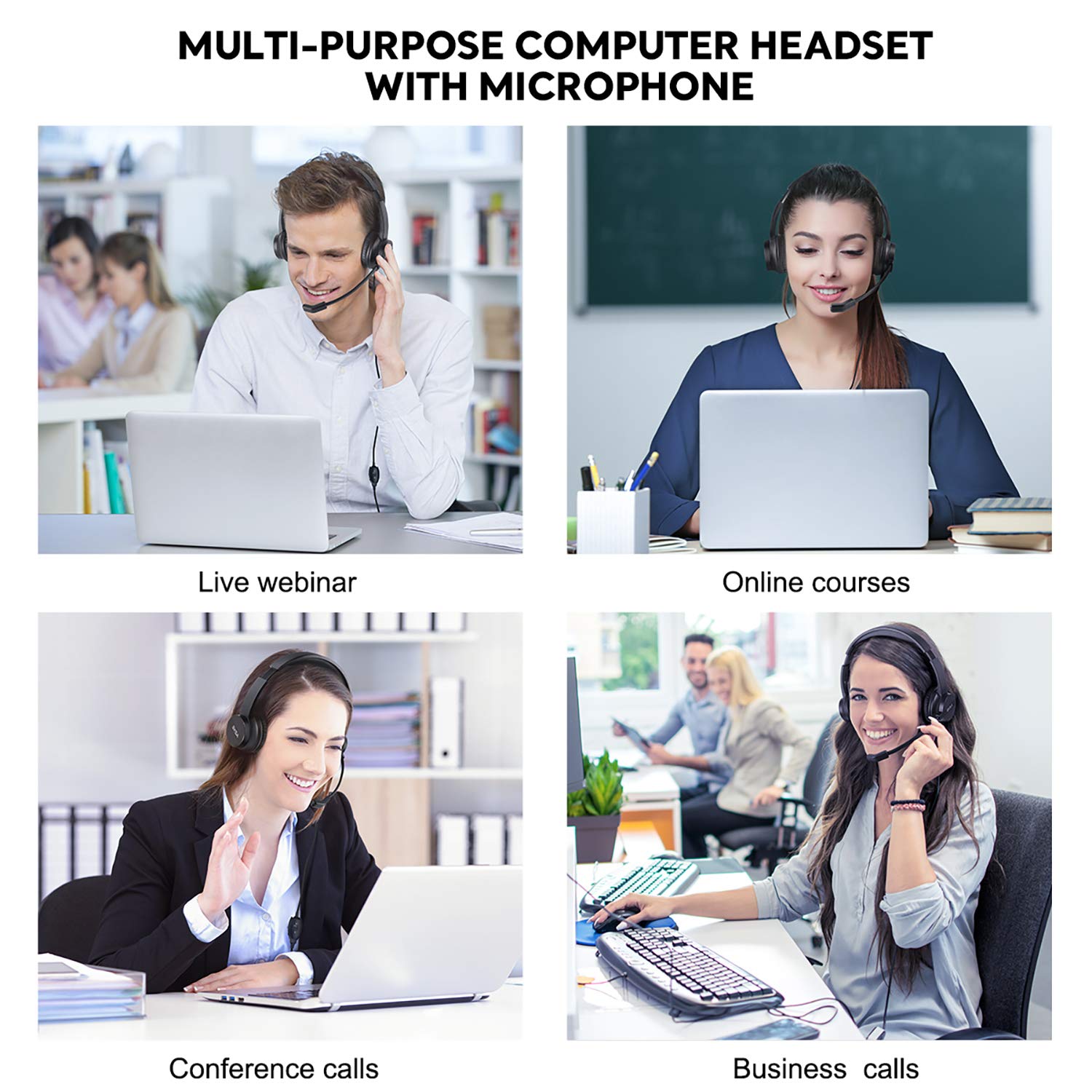 EKSA H12 Wired PC Headset with Microphone, 3.5mm Business Headset with Mute Button & Volume Control, Clear Stereo Sound for Office/Call Center/Home Office - Perfect for Skype, Zoom, Teams Meetings & Remote Work