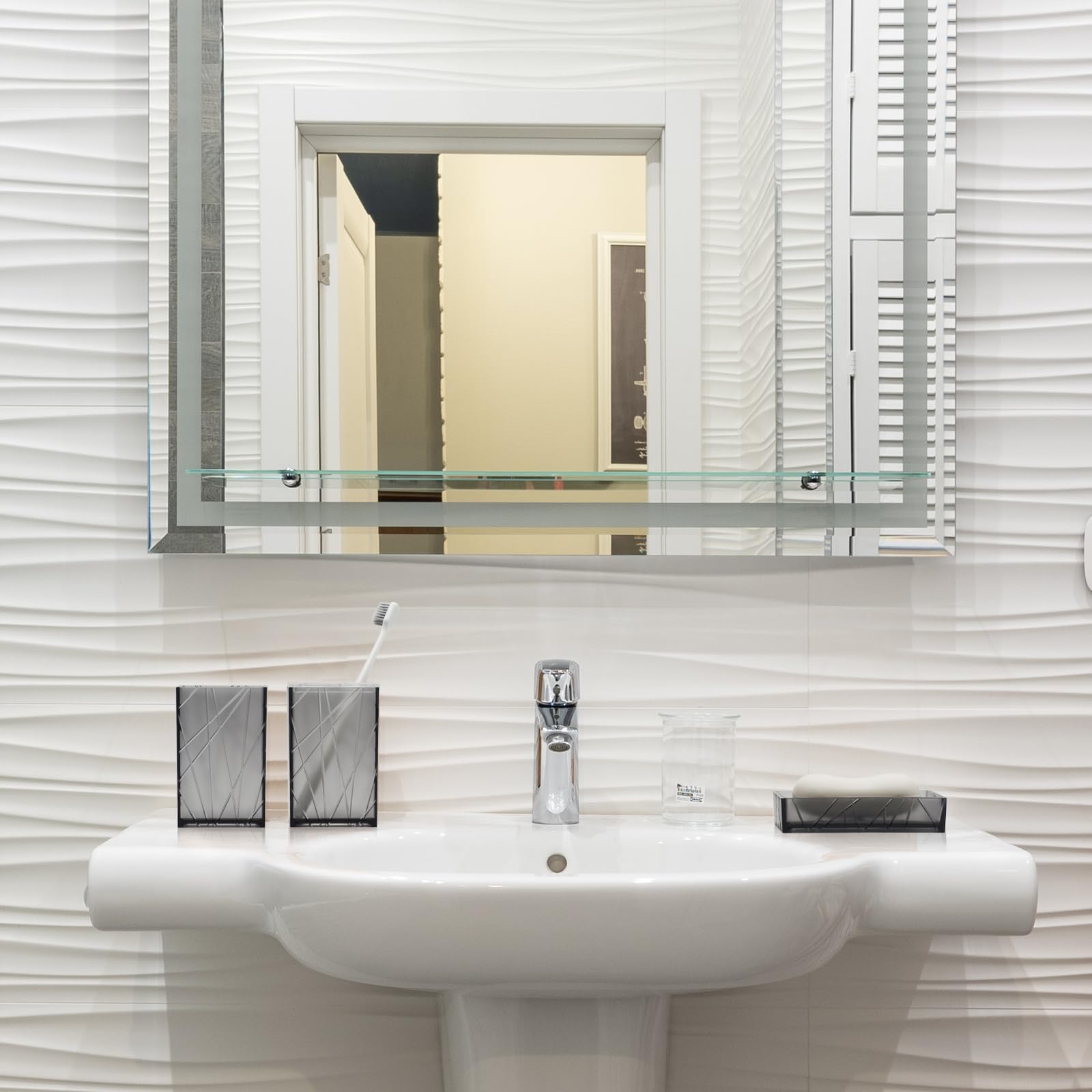 6-Piece Grey Bathroom Accessory Set - Soap Dispenser, Toothbrush Holder, Cup, Soap Dish, Toilet Brush with Holder & Q-Tip Organizer | Modern Bathroom Decor for Home, Apartment & Guest Bath Essentials