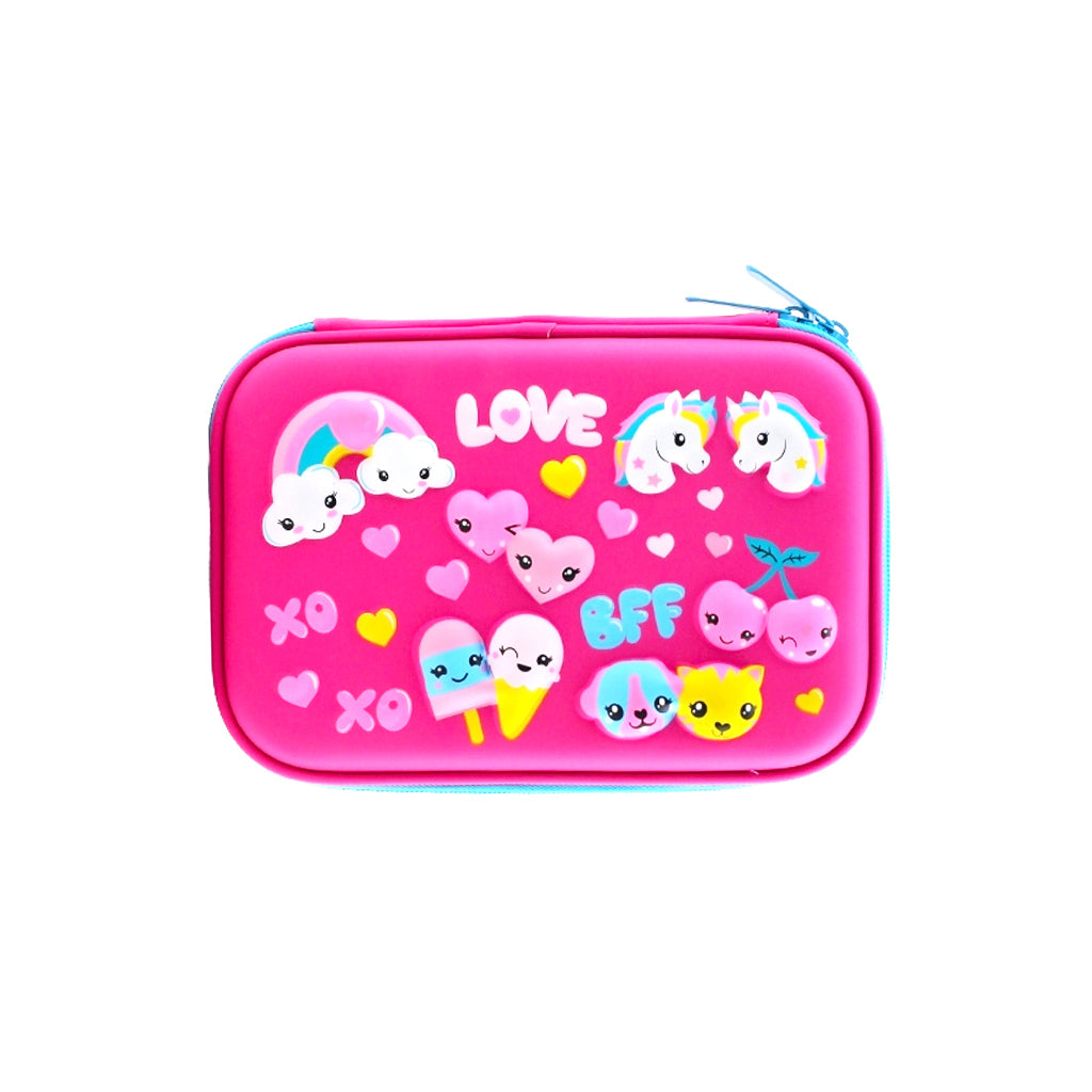 Kawaii Pink Hard Top Pencil Case for School, Office & Travel - Cute Stationery Organizer for Students and Professionals
