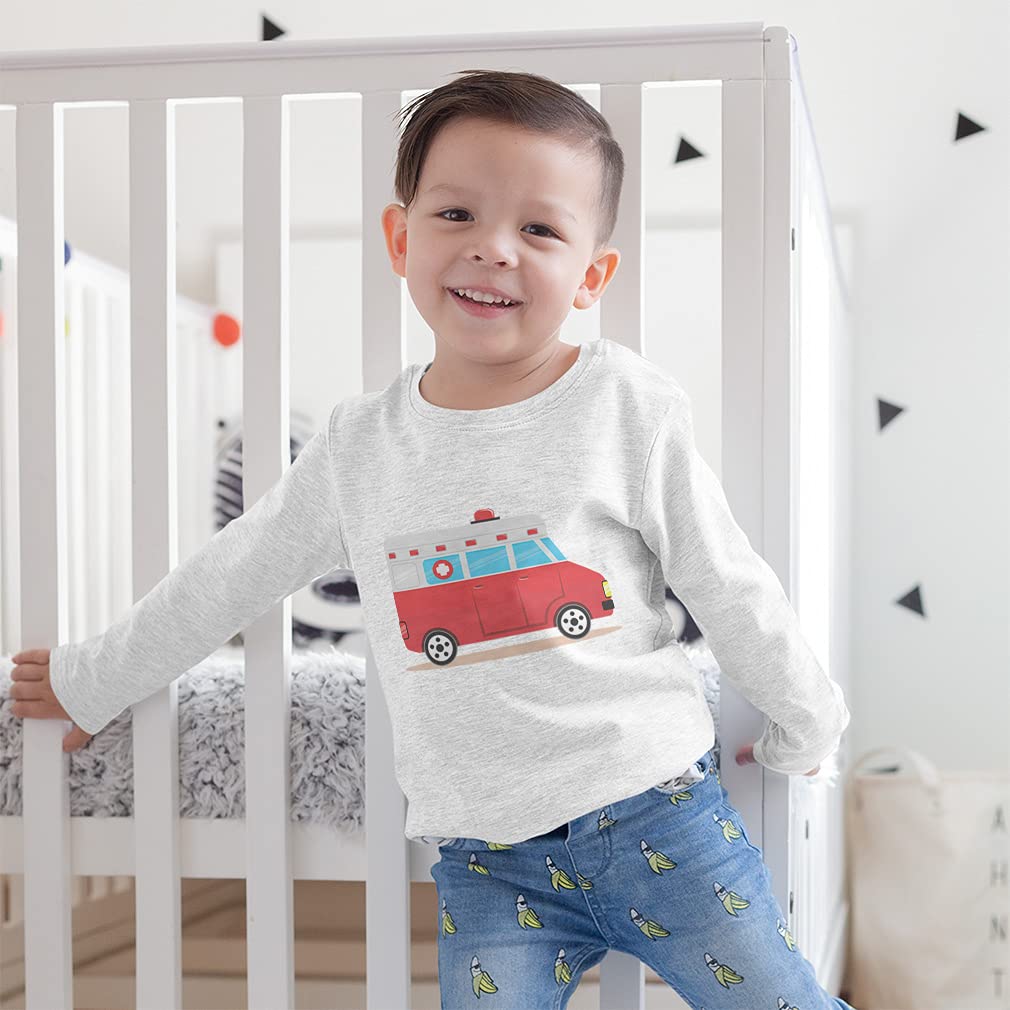 **Boys & Girls Long Sleeve T-Shirt with Ambulance Car Print - 100% Cotton Kids Casual Top for School, Play & Everyday Wear**