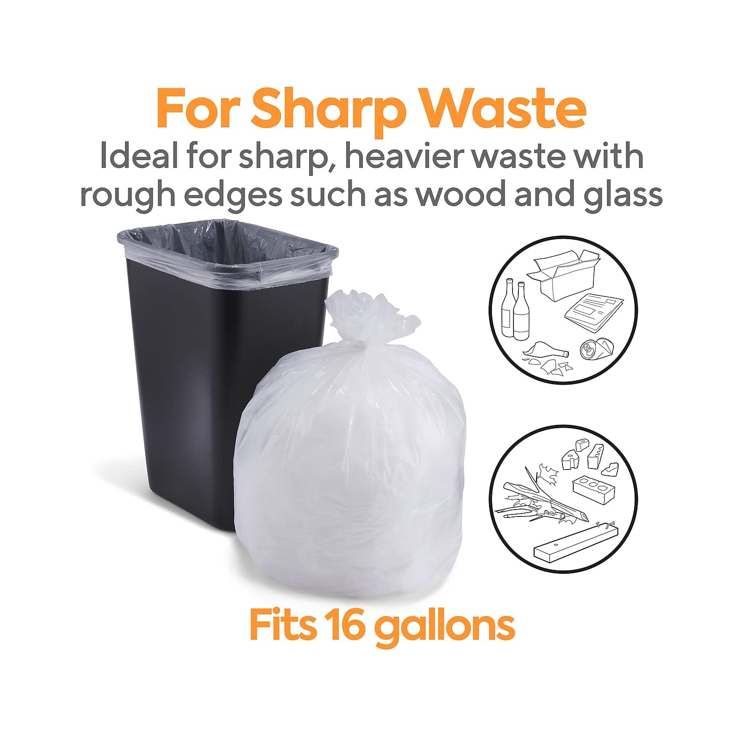 Premium Clear Linear Low-Density Trash Bags - 12-16 Gallon Capacity, 250 Count/Box - Heavy Duty Kitchen, Bathroom & Office Waste Disposal Bags