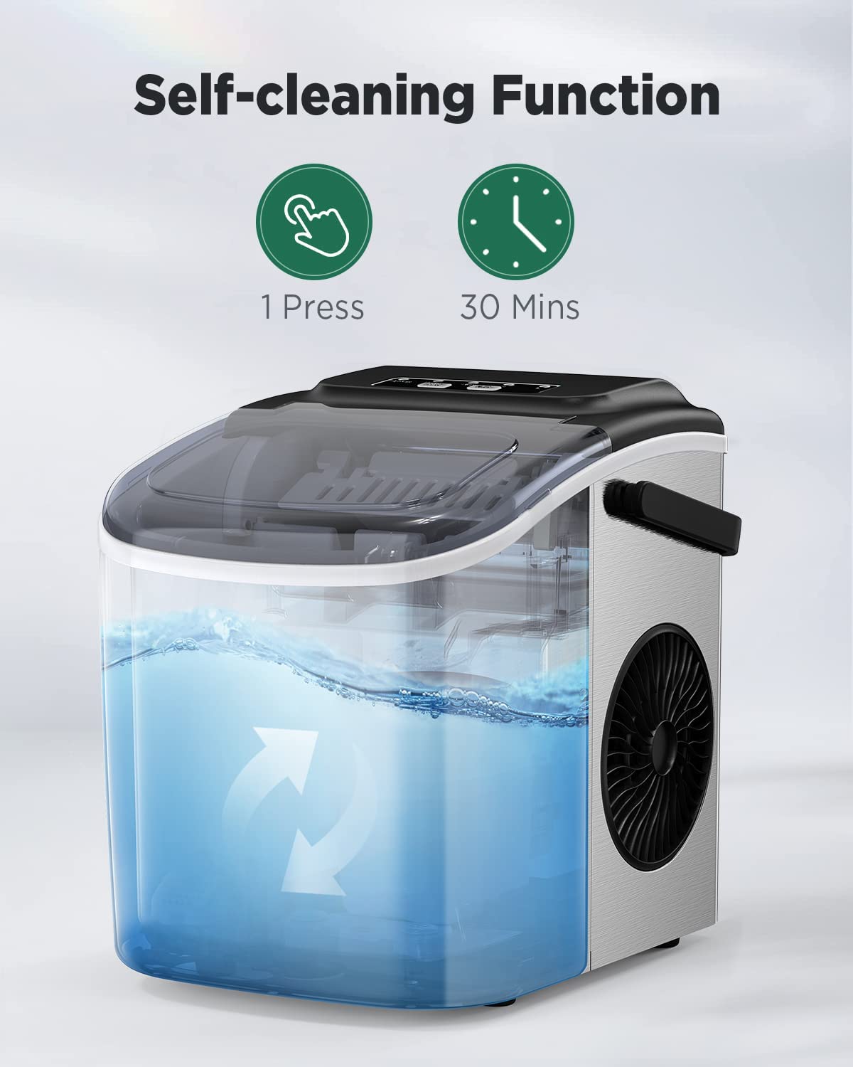 Silonn Countertop Ice Maker - Portable Self-Cleaning Ice Machine with 6-Minute Fast Freeze, 26Lbs/24H Capacity, 2 Ice Size Options (Bullet Ice) for Home Kitchen, Office, Bar & Party - Stainless Steel | Perfect for Cocktails, Iced Coffee & Entertaining