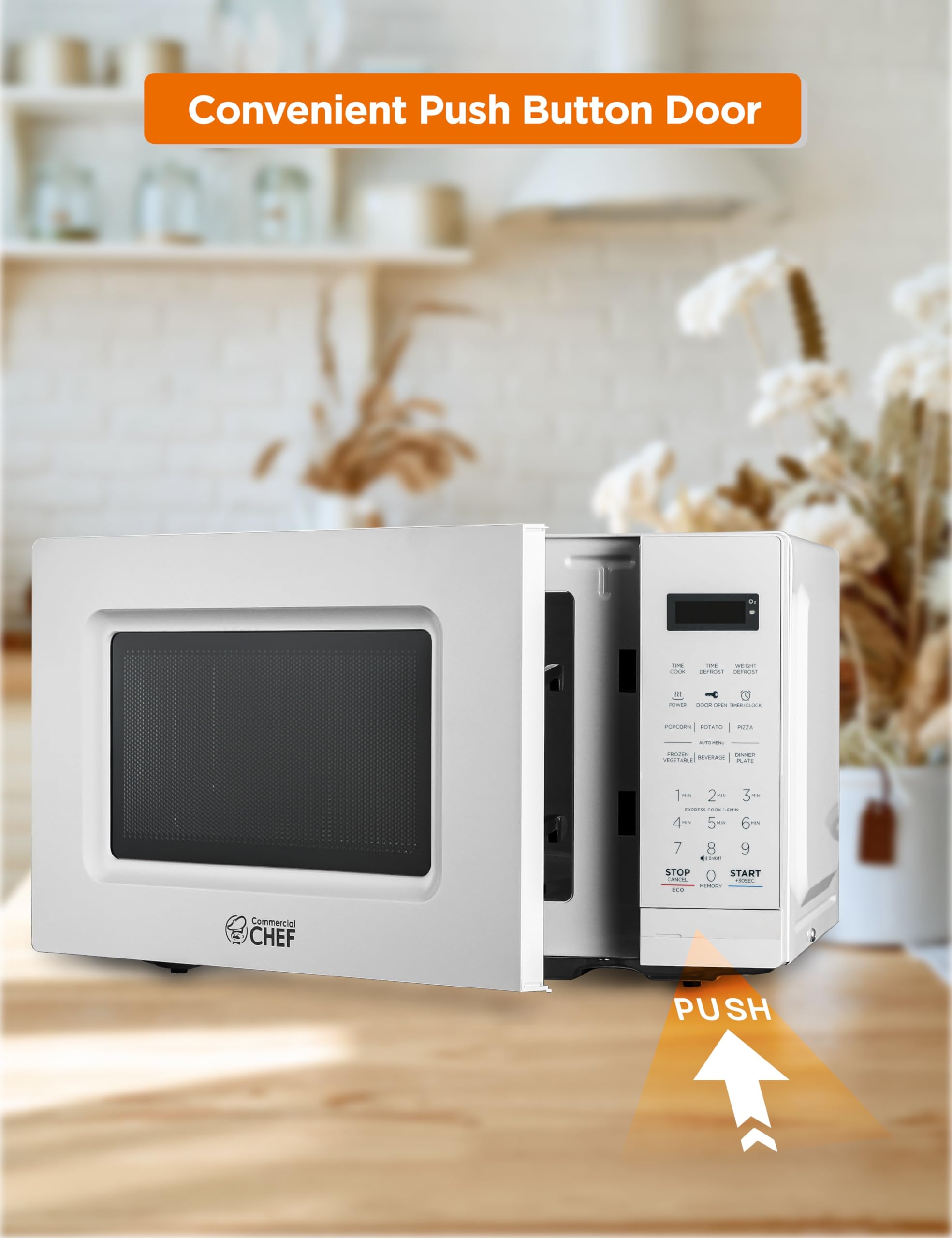 Commercial Chef 0.7 Cu Ft Countertop Microwave Oven - 700W with 10 Power Levels, Digital Display & Child Safety Lock - Perfect for Dorms, Offices & Small Kitchens - White
