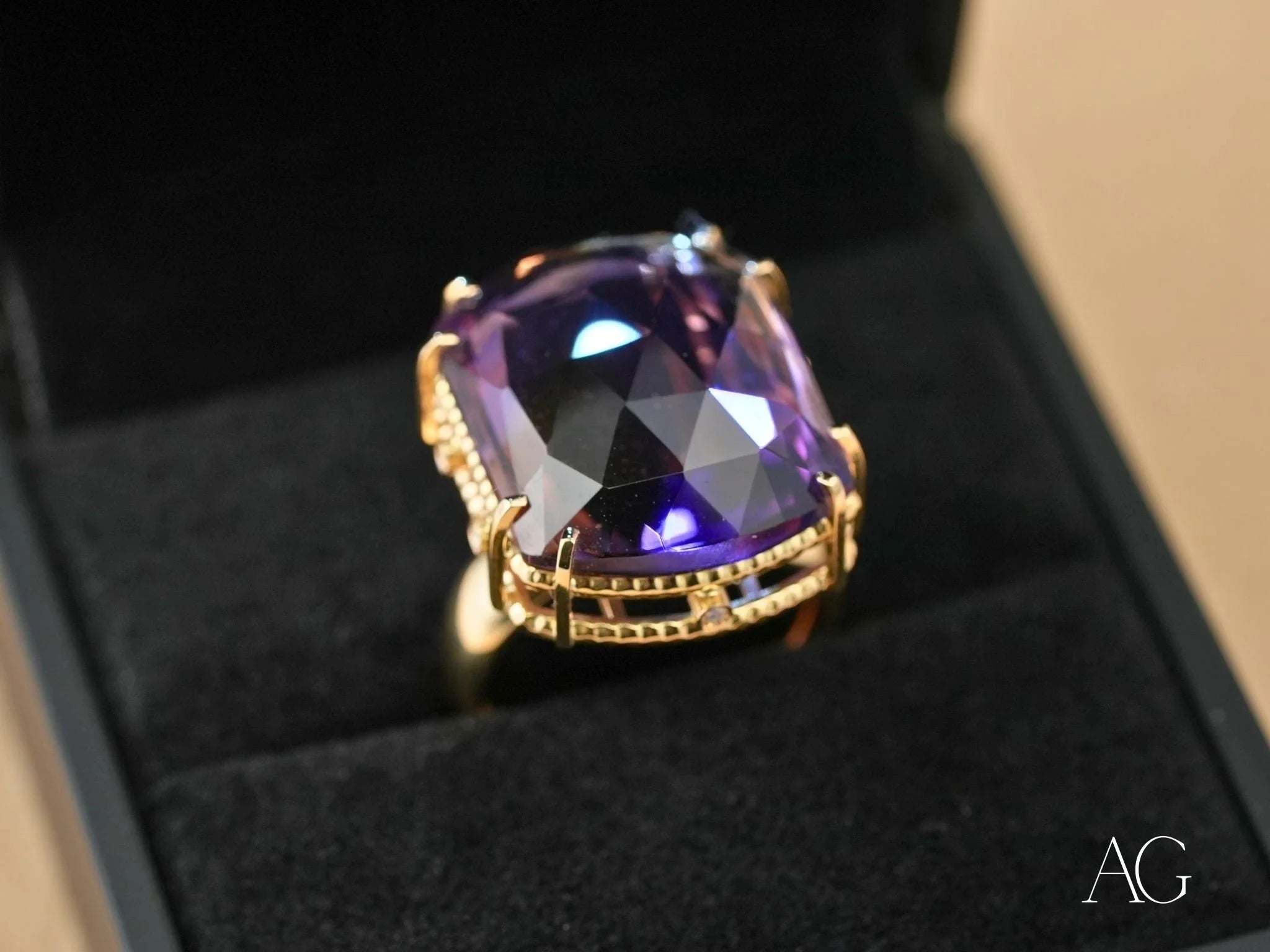 18K Yellow Gold Amethyst and Diamond Ring for Women - Purple Royale Elegant Jewelry | Perfect for Weddings, Anniversaries & Special Occasions