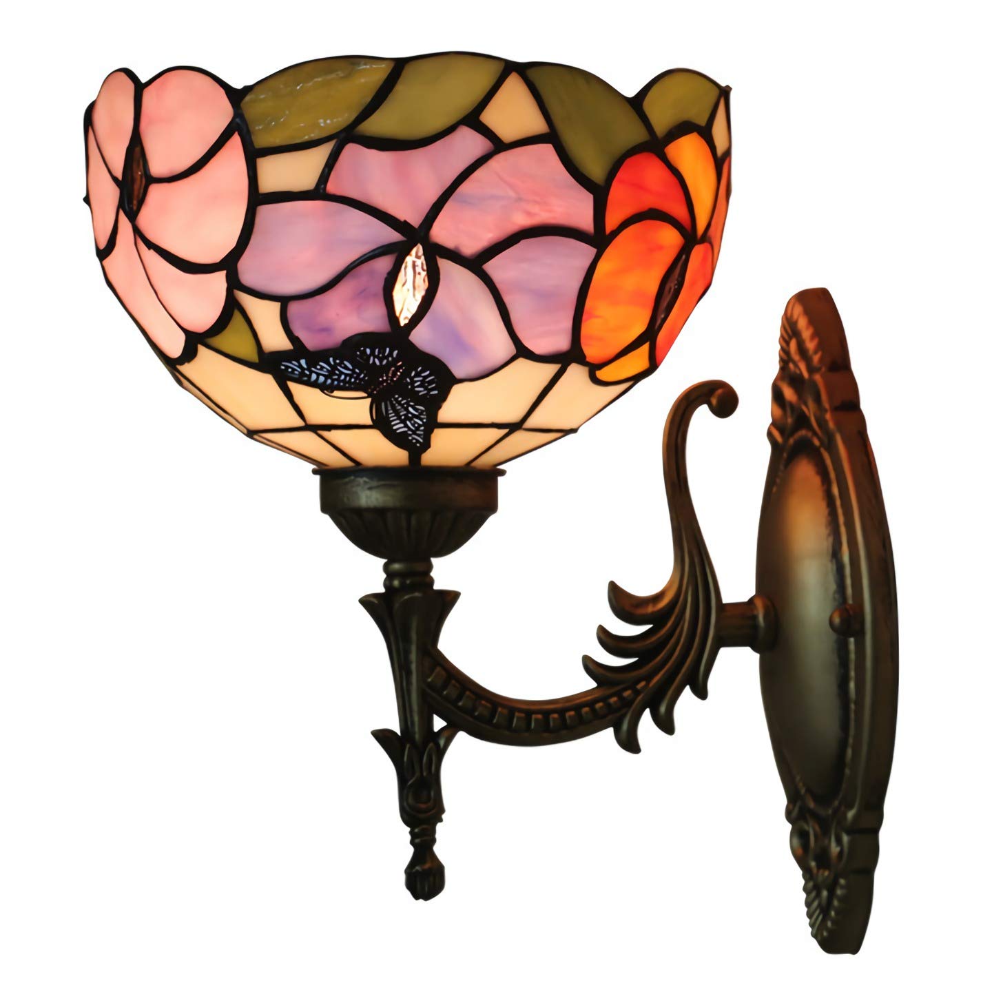 Tiffany Style Stained Glass Wall Sconce - Handmade Victorian LED Wall Light with Multicolor Bowl Shade for Living Room, Bedroom, Bathroom, Kitchen & Hallway Decor | E26 Base (Bulb Not Included) - Perfect for Ambient Lighting and Vintage Home Decor