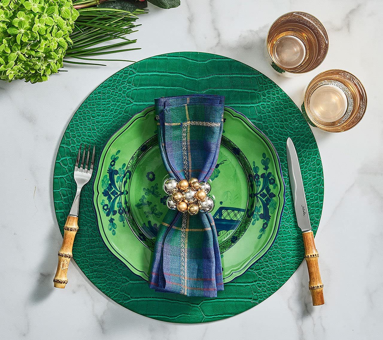 Kim Seybert Crocodile Embossed Placemats - Set of 4, Emerald Green - Elegant Table Setting for Dinner Parties, Holiday Decor & Luxury Home Dining