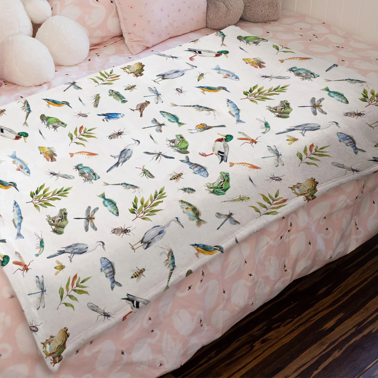 Wildlife Pond Baby Blanket for Boys & Girls - Soft Flannel Swaddle Blanket with Wild Animals, Frogs, Ducks, Fish & Birds Design - 30x40 Inch Nursery Blanket for Toddlers, Crib & Playmats | Perfect for Baby Showers, Hunting Themed Nurseries & Outdoor Photography Props