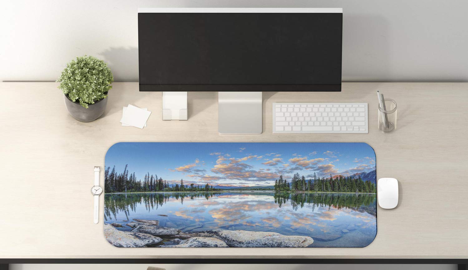 Ambesonne Nature Computer Mouse Pad - Golden Yellow Sunrise at Pyramid Lake Scenery, Non-Slip Rubber Gaming Mousepad (31