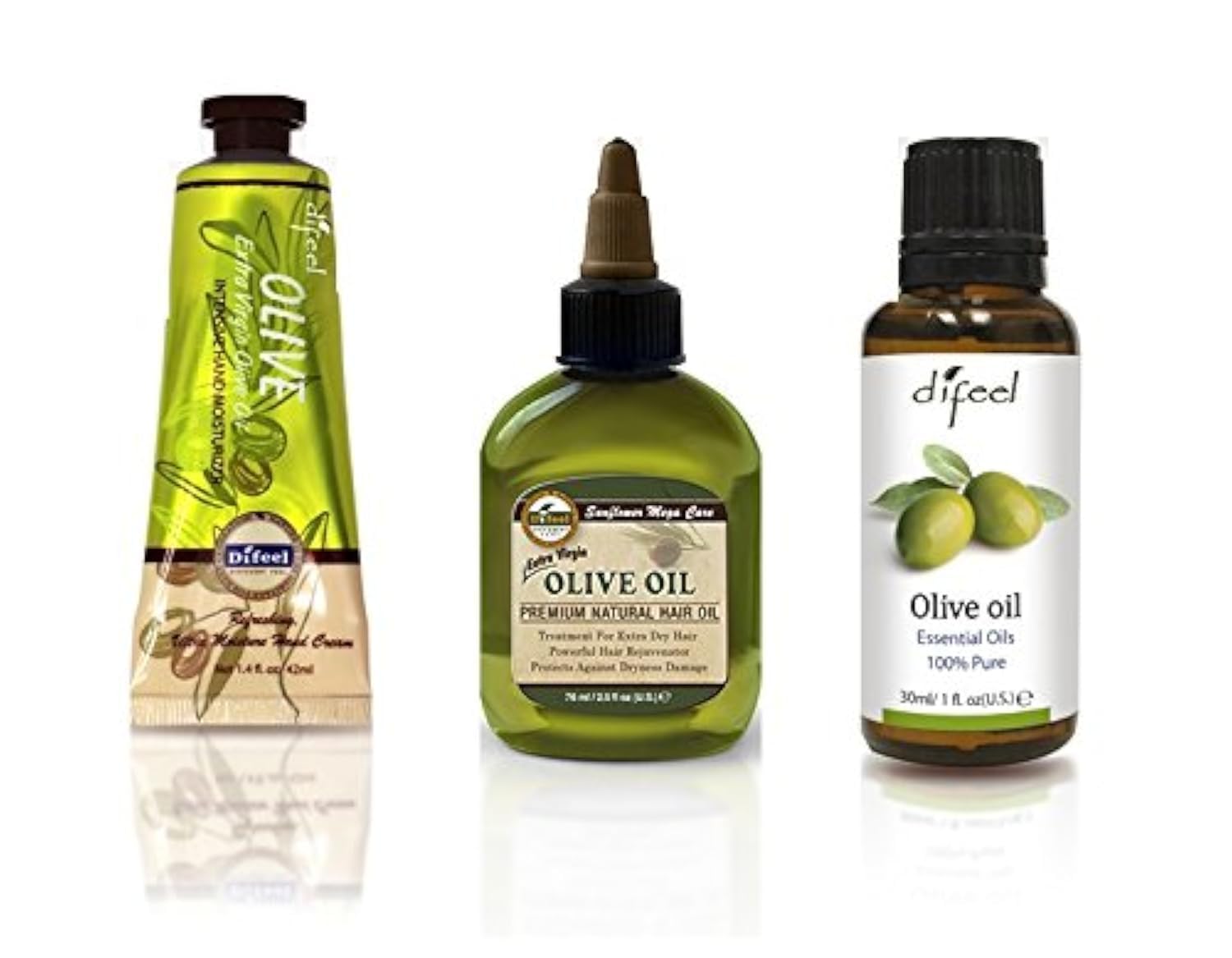 Difeel Olive Oil Hair & Essential Oil 3-Piece Set for Deep Conditioning, Scalp Treatment & Hair Growth - Perfect for Dry, Damaged Hair & Relaxing Aromatherapy