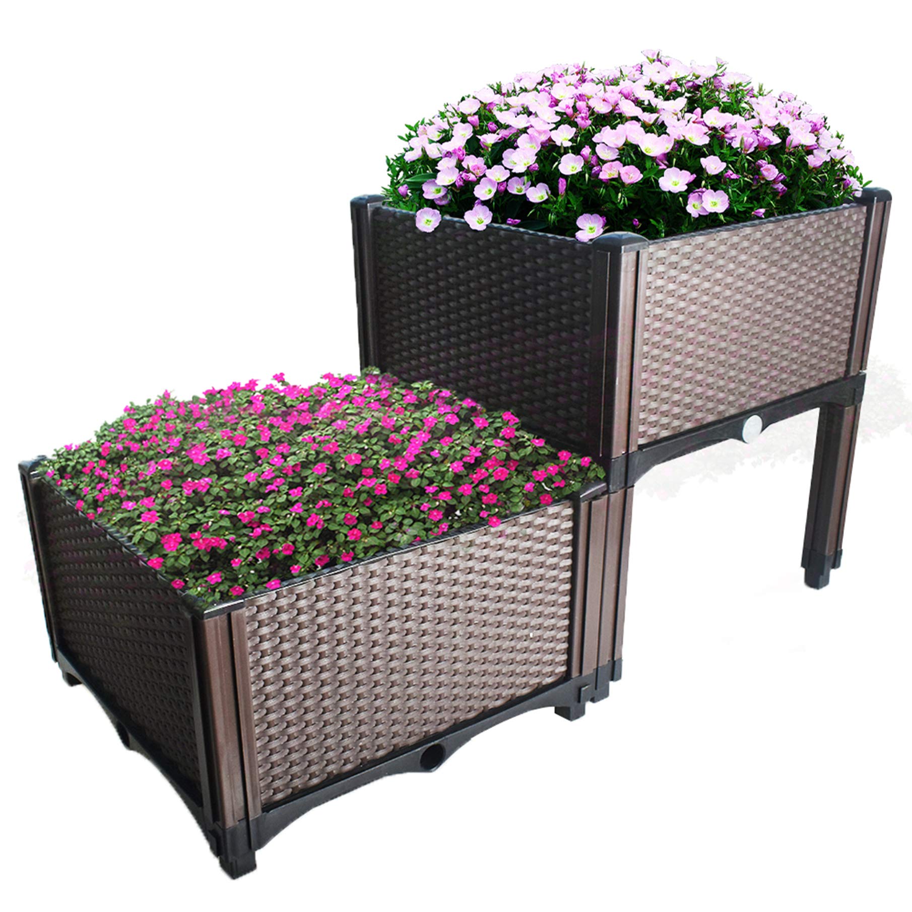 Elevated Raised Garden Bed Kit - 2-Piece Set for Growing Flowers, Vegetables & Plants | Indoor/Outdoor Gardening Solution | Brown Planter Box for Patio, Balcony & Backyard