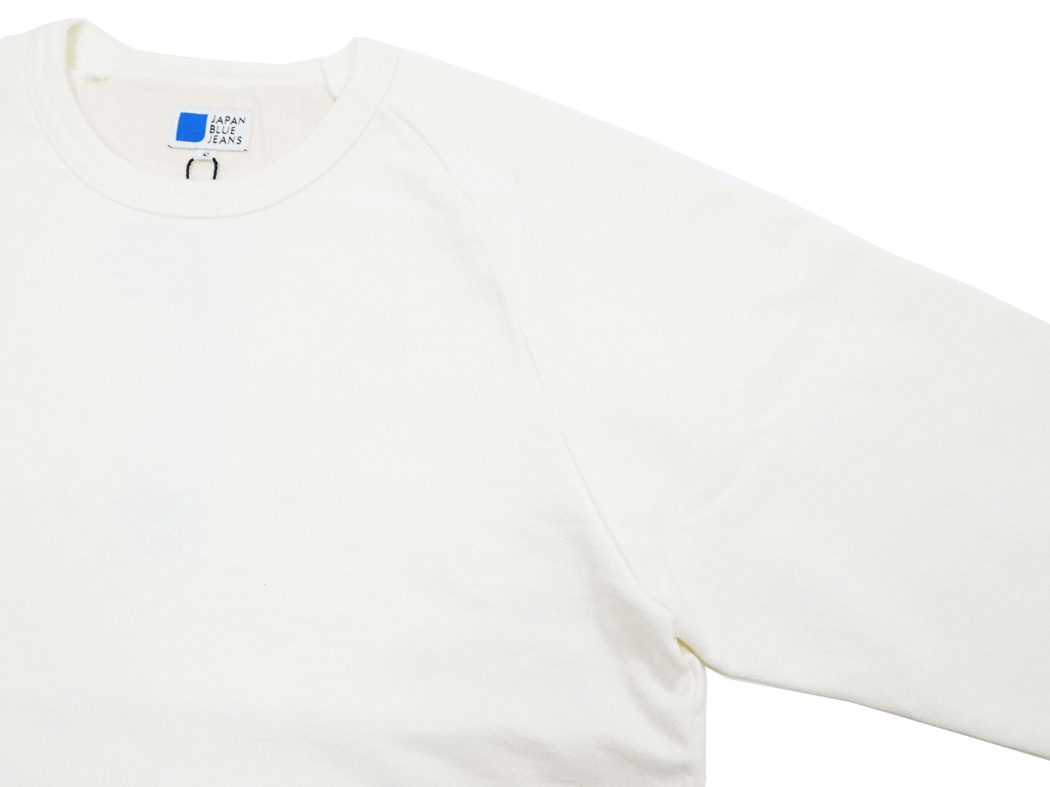 Japan Blue Jeans Men's Long Sleeve French Terry T-Shirt - Casual Plain Crew Neck Raglan Sleeve Inlay Shirt JBKN1001 White - Perfect for Streetwear, Lounge & Everyday Outfits