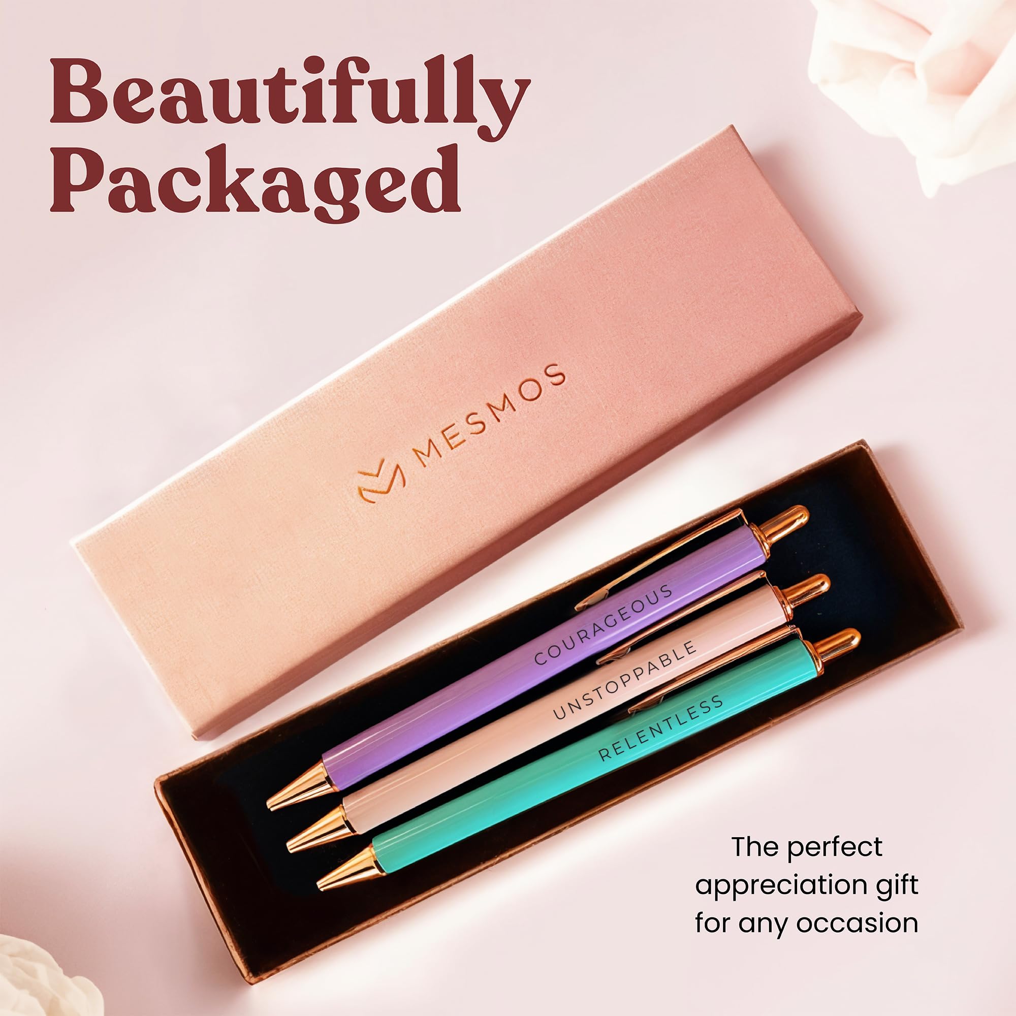 MESMOS Elegant Pen Set - Inspirational Gifts for Women, Motivational Office Pens for Boss Lady, Unique Click Pens for Servers & Promotions - Perfect for Corporate Gifts, Employee Recognition & Daily Office Use