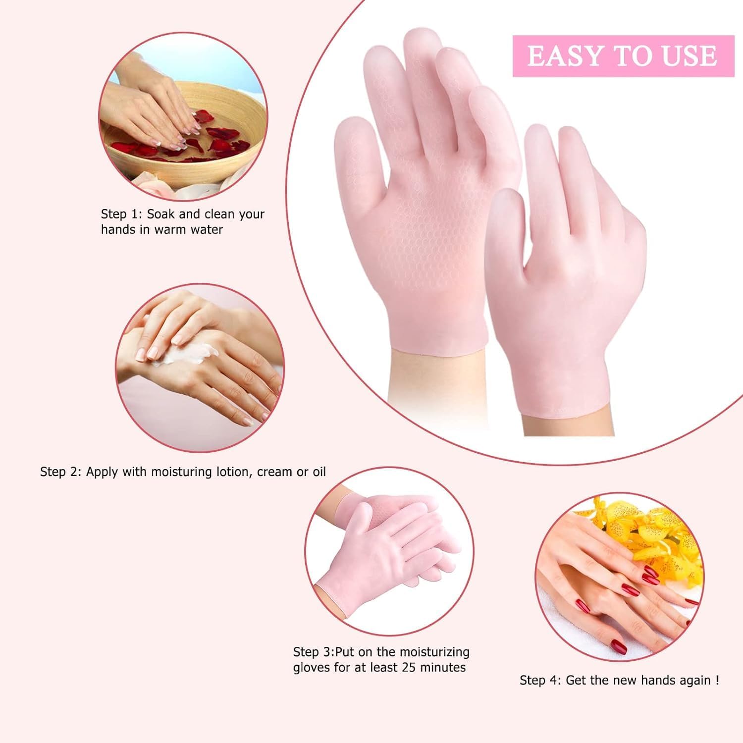 Moisturizing Gloves for Overnight Hand Care - Reusable Touchscreen Compatible Hand Masks for Dry Hands - White Silicone Spa Gloves for Men & Women - Perfect for Nighttime Skincare & Winter Hand Protection