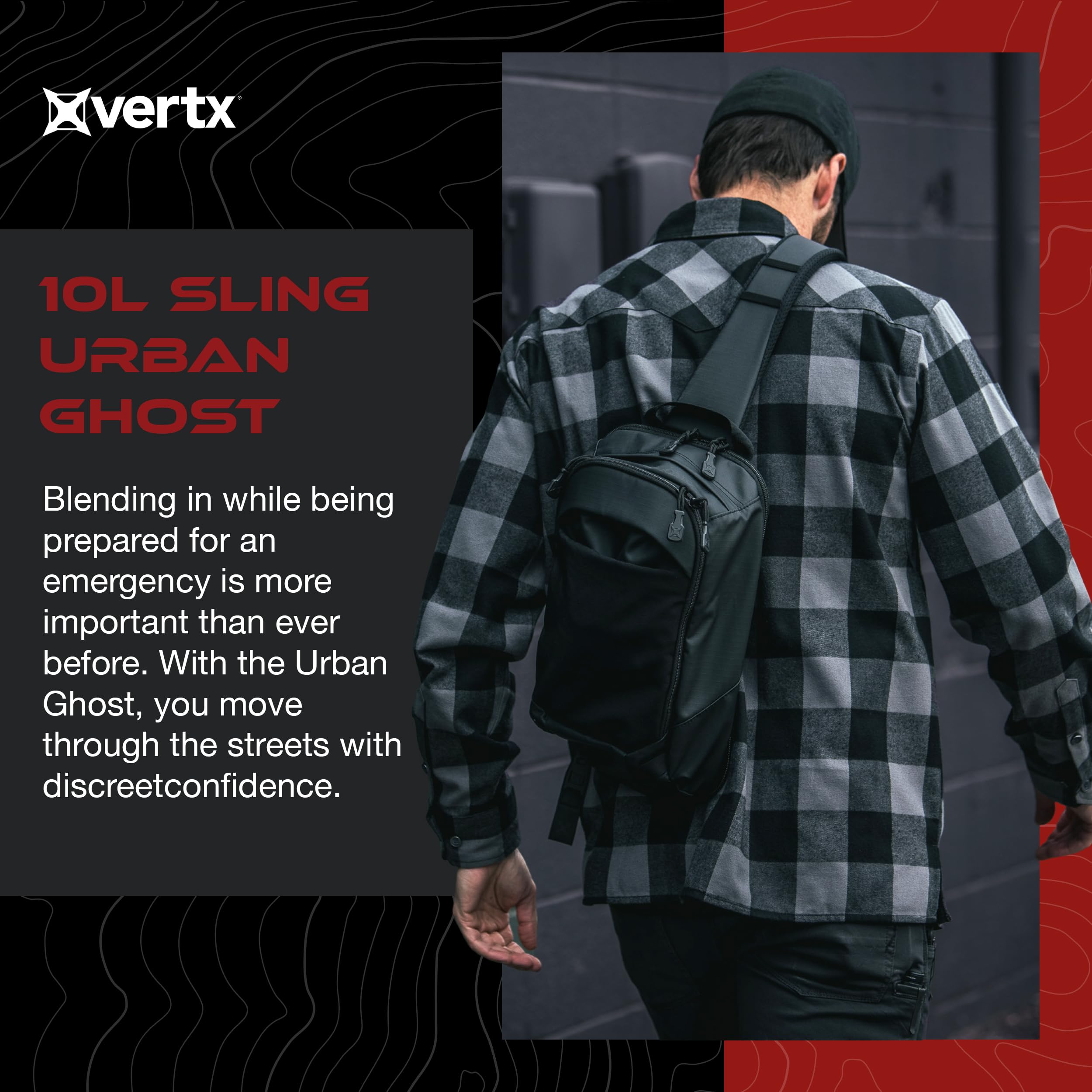 Vertx Urban Ghost Sling CCW Tactical Bag - 10L Black Concealed Carry Backpack for Travel, Work & Outdoor | EDC Gear for Everyday Use, Hiking & Tactical Operations