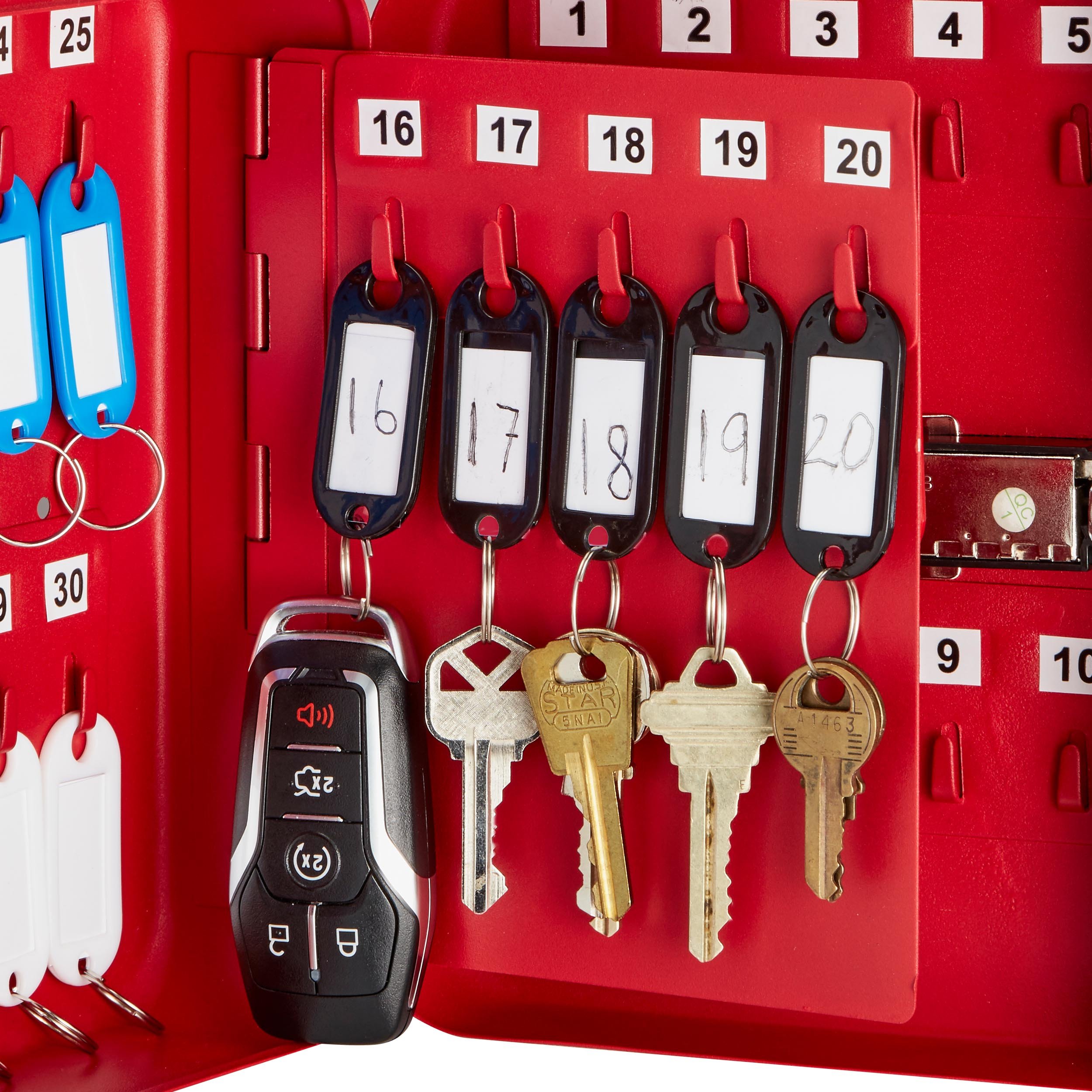 AdirOffice Steel Combination Lock Key Cabinet - 30 Slots, White & Red Bundle - Secure Key Storage for Home, Office, and School Lockers