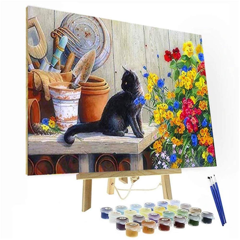 DIY Paint by Numbers Kit - ARTISTRY RACK Oil Painting Canvas for Adults & Kids (Cat in The Garden) - Home Wall Decor, Stress Relief & Creative Gift Idea