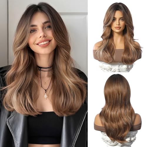 Frosted Ombre Curtain Bangs Long Layered Heat Resistant Synthetic Wig for Women - Perfect for Cosplay, Daily Wear & Special Occasions