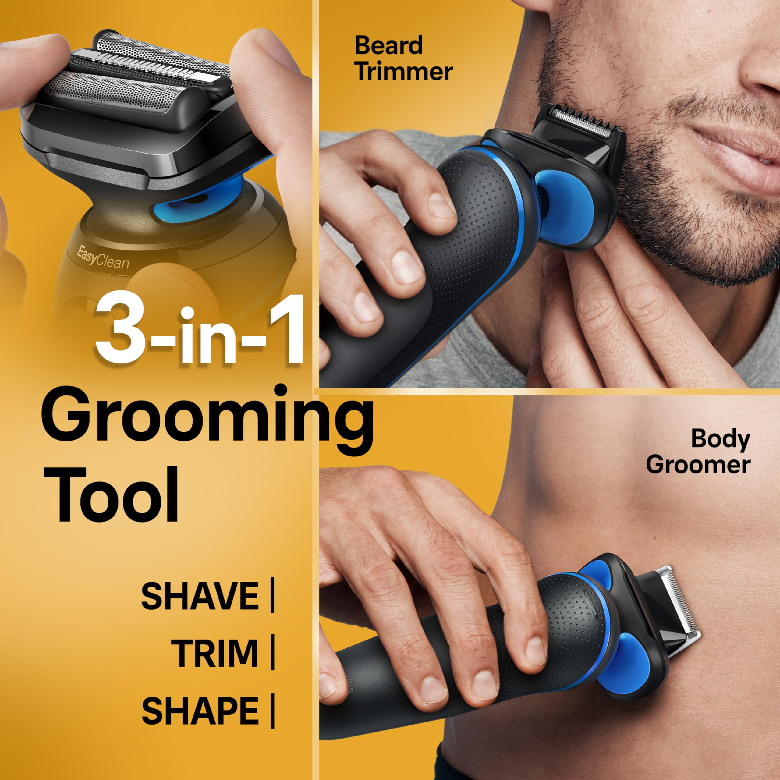 Braun Series 5 5150cs Men's Electric Shaver - Wet & Dry Foil Shaver with Turbo Mode, Beard Trimmer & Body Groomer - Includes Charging Stand (Blue) - Perfect for Travel, Home Use & Quick Shaving