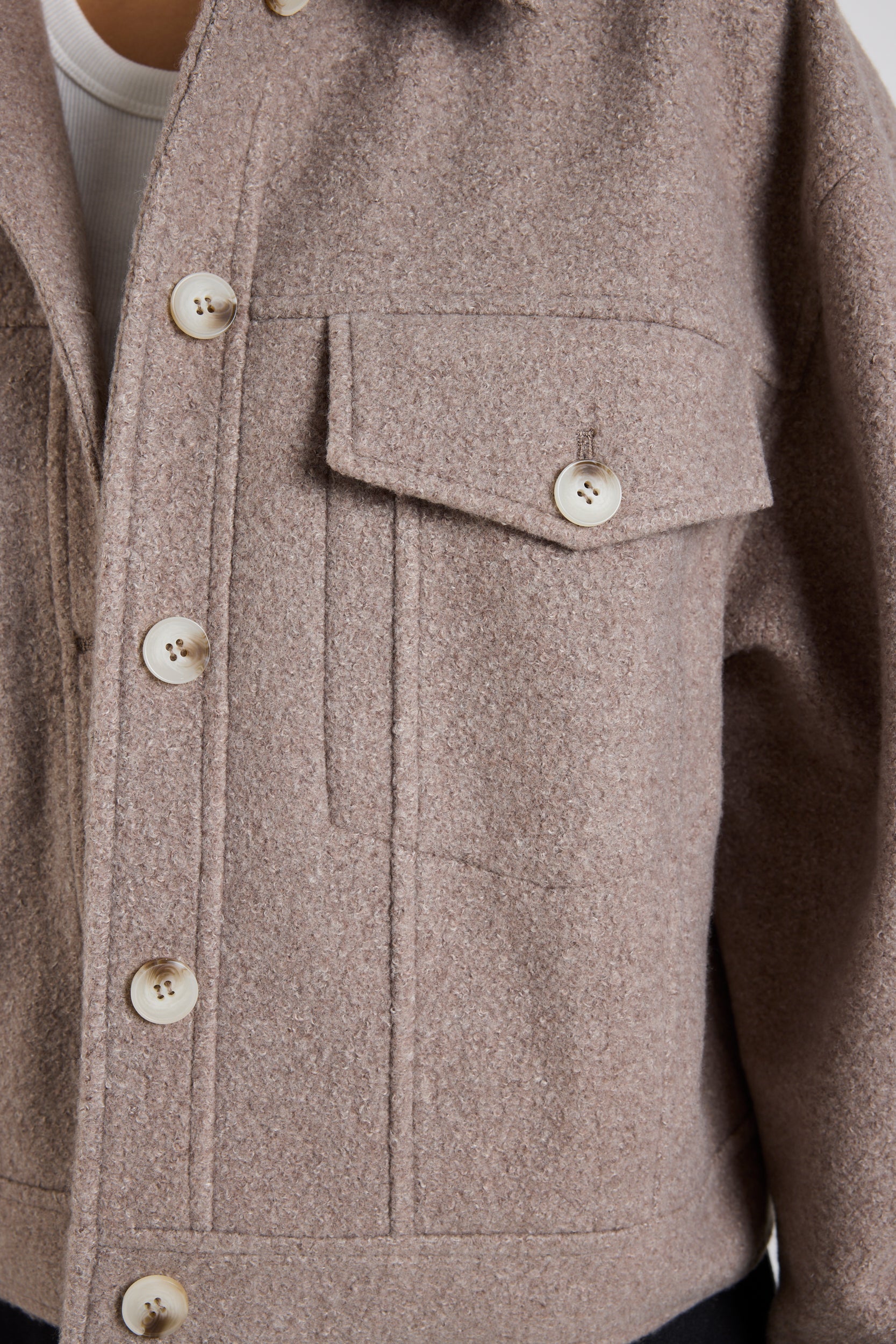 Stylish Taupe Boucle Trucker Jacket for Women - Trendy Denim Driver Jacket with Comfortable Fit - Perfect for Casual Outings, Road Trips & Fall Layering