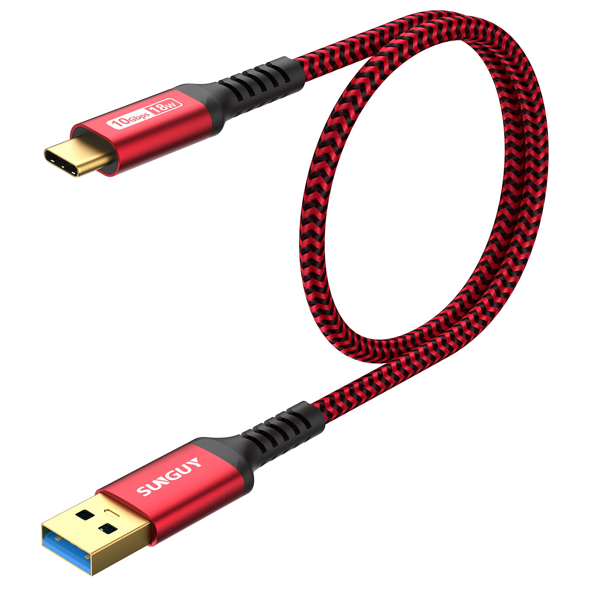 Sunguy USB C 3.1 Fast Charging Cable & High-Speed Data Sync - 1.5FT Braided Type C to USB A for iPhone 15/14/13, Samsung Galaxy S23/S22, PS5 & Google Pixel 8/7 - Perfect for Home, Office & Travel Charging