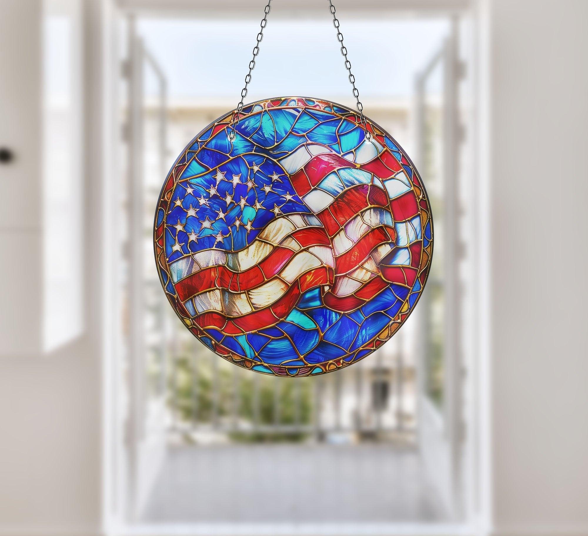 American Flag Suncatcher - Patriotic Window Decoration for Home & Office - Perfect for Independence Day, Memorial Day & Veterans Day Decor