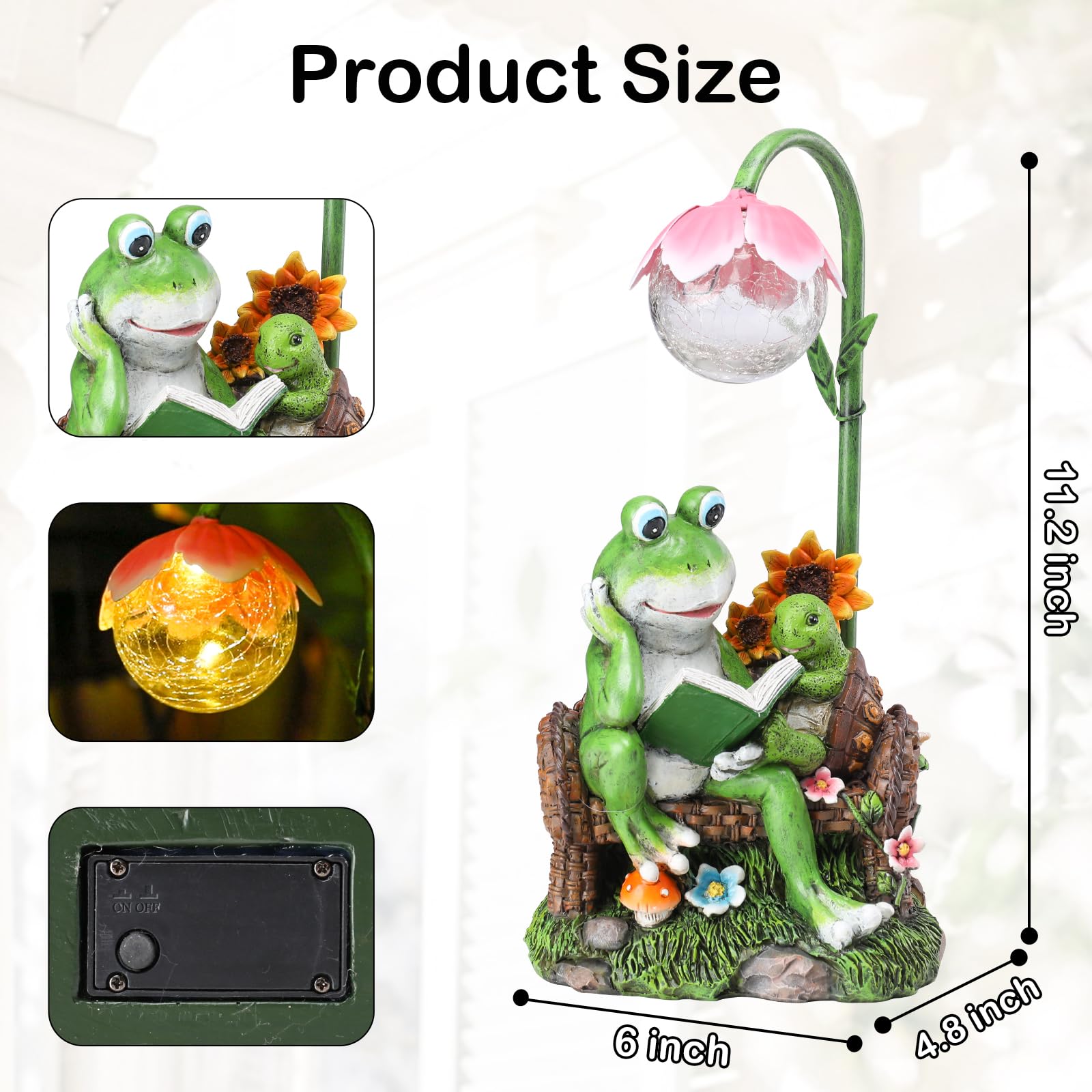 Solar Garden Statues - Frog & Turtle Reading Sculpture with LED Lights | Outdoor Decor for Patio, Balcony, Yard | Weather-Resistant Figurine Gift for Garden Lovers (Perfect for Evening Ambiance & Landscape Decoration)