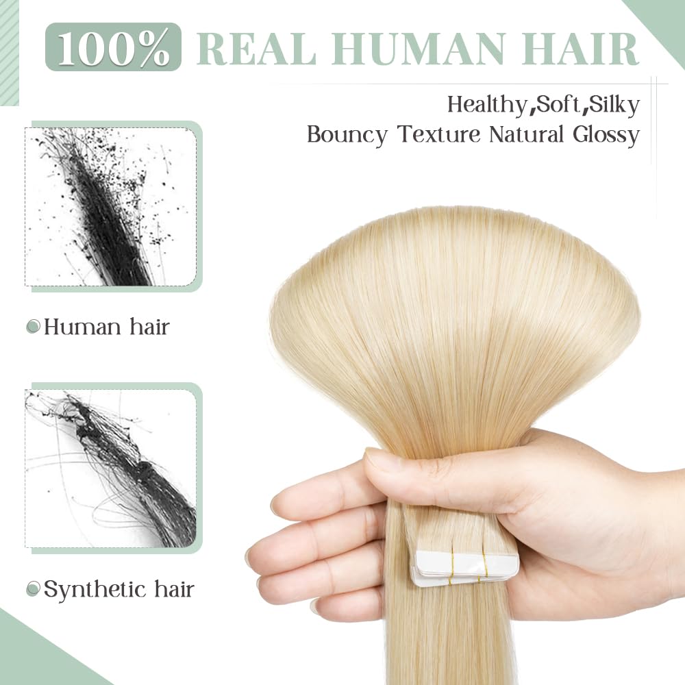 40pcs 100g 100% Remy Human Hair Tape-in Extensions - Seamless Balayage Skin Weft, 22 Inch #613 Bleach Blonde for Natural Volume & Length | Perfect for Daily Styling, Parties & Special Occasions