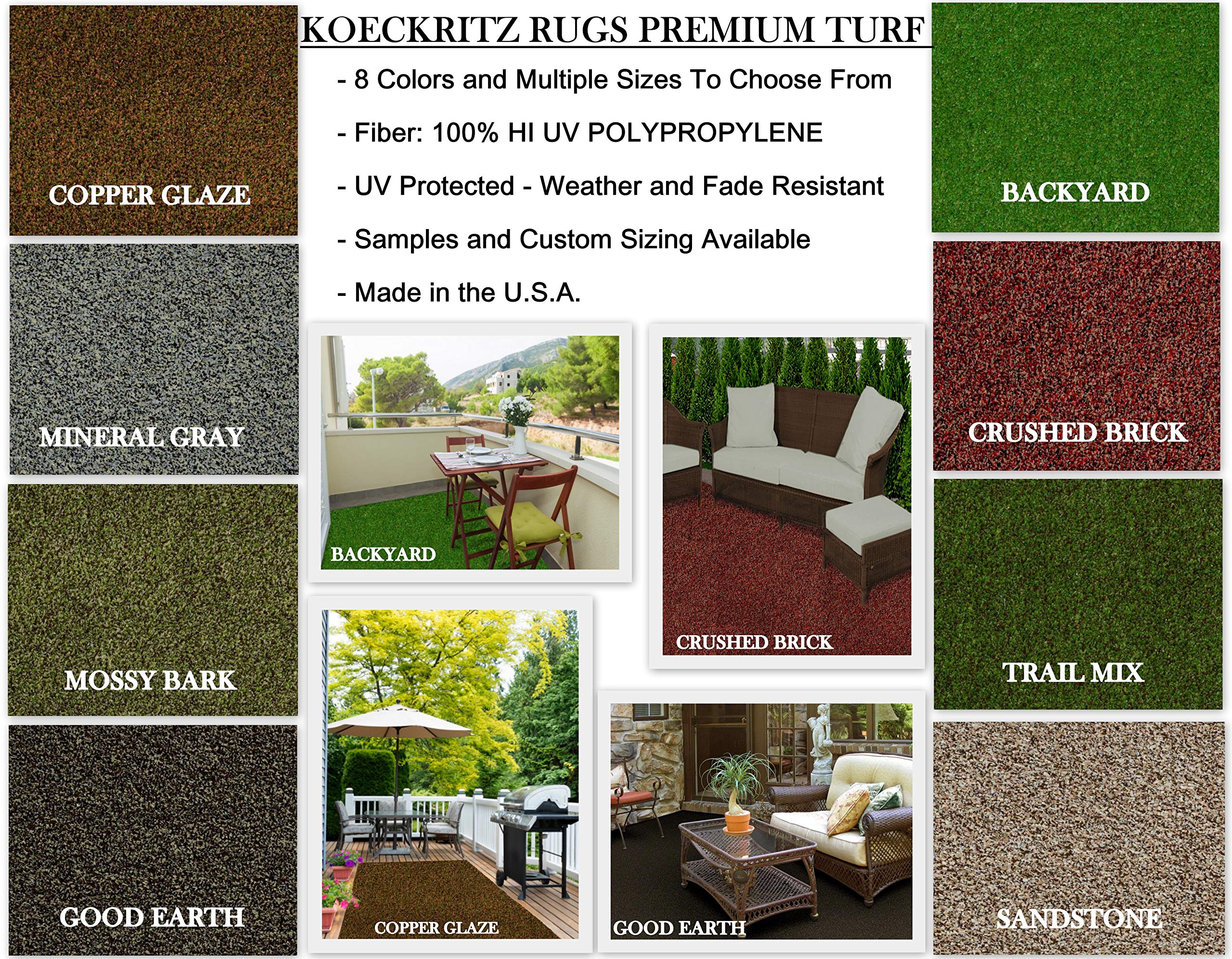 Premium Indoor/Outdoor Artificial Turf Rugs - Waterproof Fake Grass Carpet for Patio, Deck, RV, Boat & Home Decor - 8 Colors - 6'x12' Trail Mix - Perfect for Backyard, Balcony & Outdoor Events
