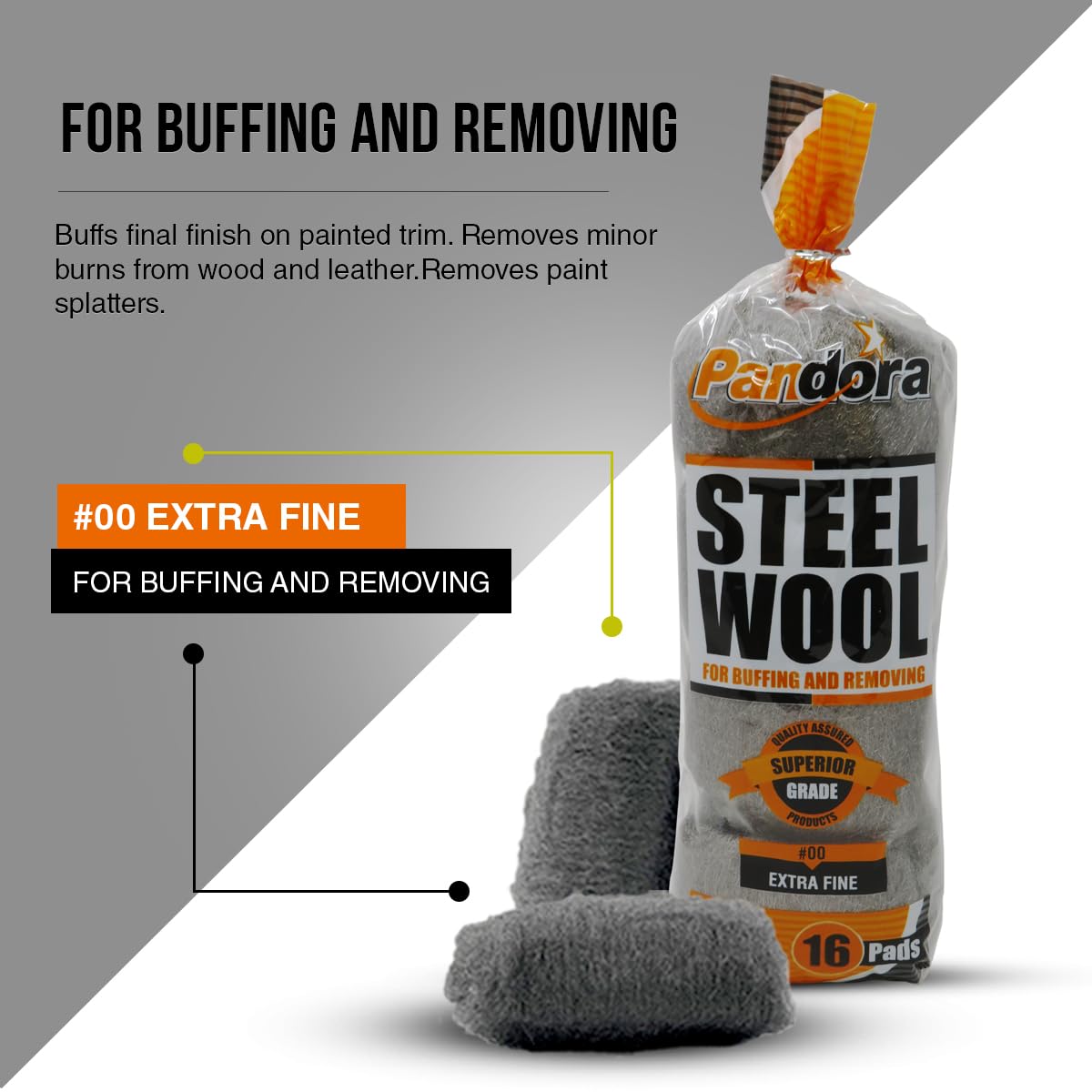 Pandora #00 Extra Fine Steel Wool – 240 Pads for Buffing, Polishing & Cleaning Metal Surfaces – Perfect for Golf Clubs, Wheels, Screens & Outdoor Furniture – Ideal for DIY Projects & Home Maintenance