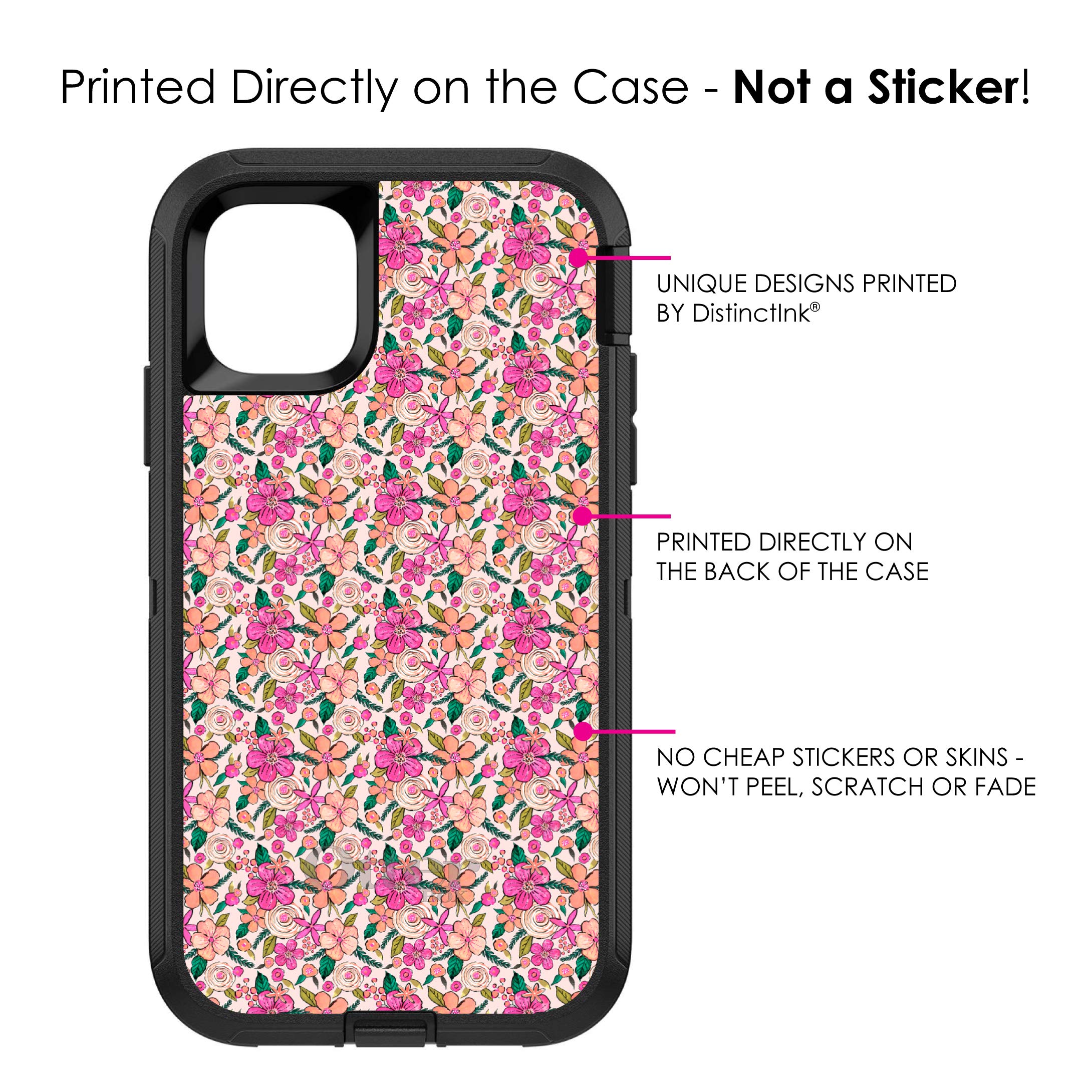 DistinctInk iPhone 11 Pro MAX Case (6.5 Inch) - Premium Protective Phone Cover with Floral Design - Pink Flower Pattern - Durable Shockproof Replacement for OtterBox Defender - Perfect for Everyday Use, Work & Travel Protection