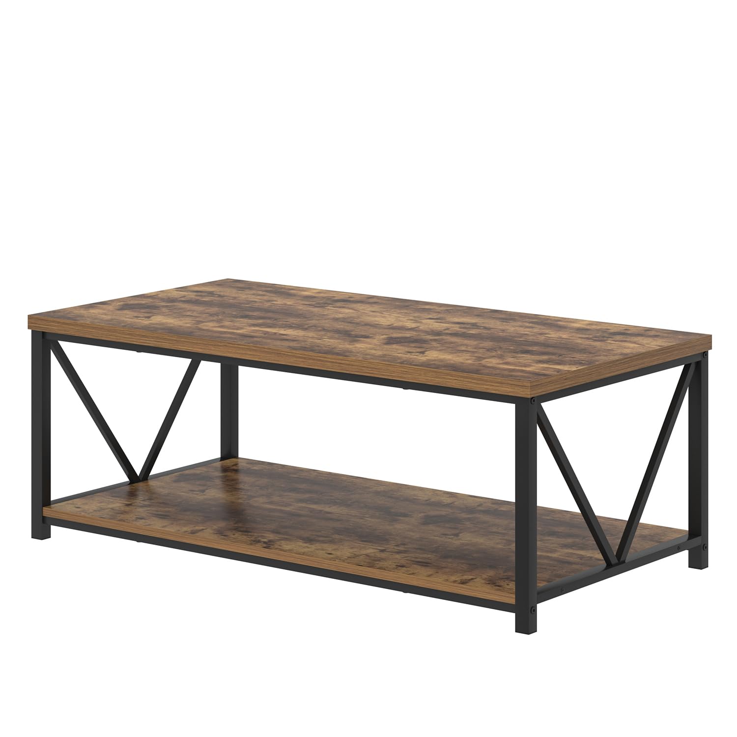 EXCEFUR Modern Coffee Table - Rustic Wood & Metal Living Room Table with Storage Shelf, Industrial Rectangle Center Table, 47 Inch Brown - Perfect for Small Spaces, Apartments & Farmhouse Decor