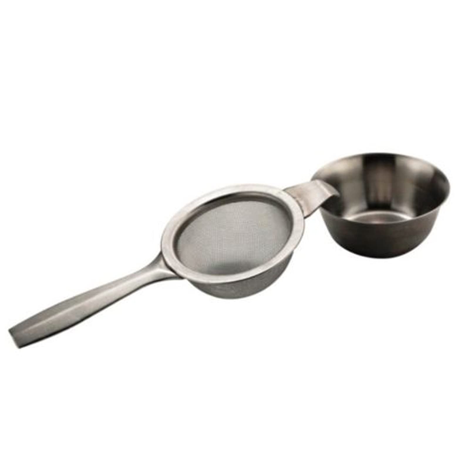Premium Stainless Steel Fine Mesh Strainer with Long Handle - Mini Tea Strainer with Dripping Bowl for Straining Teas, Cocktails, Sifting Flour, Sugar, Spices & Herbs - Perfect for Home Bar, Kitchen & Tea Brewing (Silver)
