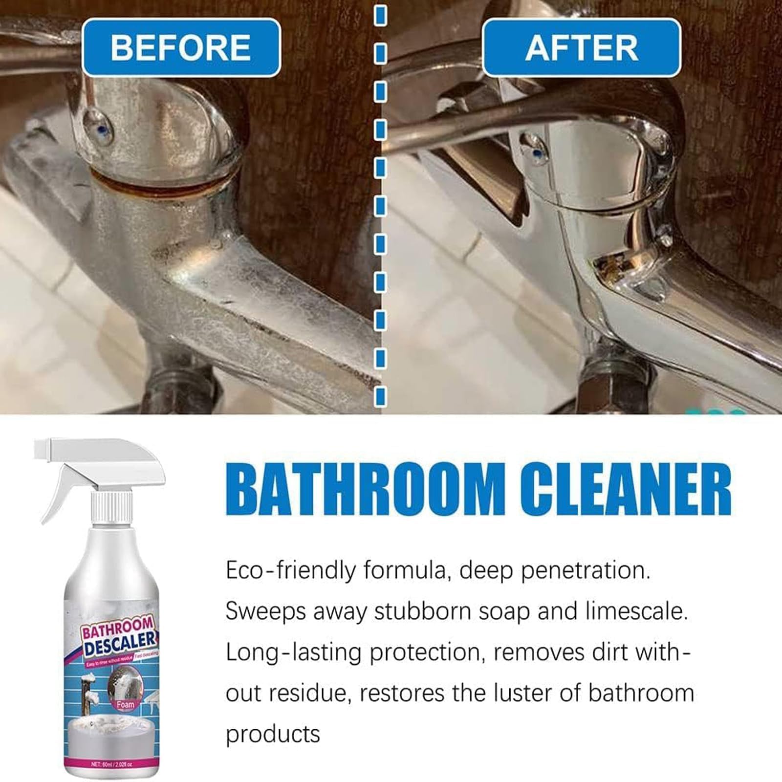 Cleanlix Multi-Surface Cleaning Spray - Powerful Bathroom Descaler & Foam Cleaner for Tiles, Sinks & Showers - Eliminates Limescale, Soap Scum & Hard Water Stains (1 Pack, White) - Perfect for Daily Bathroom Cleaning & Deep Stain Removal