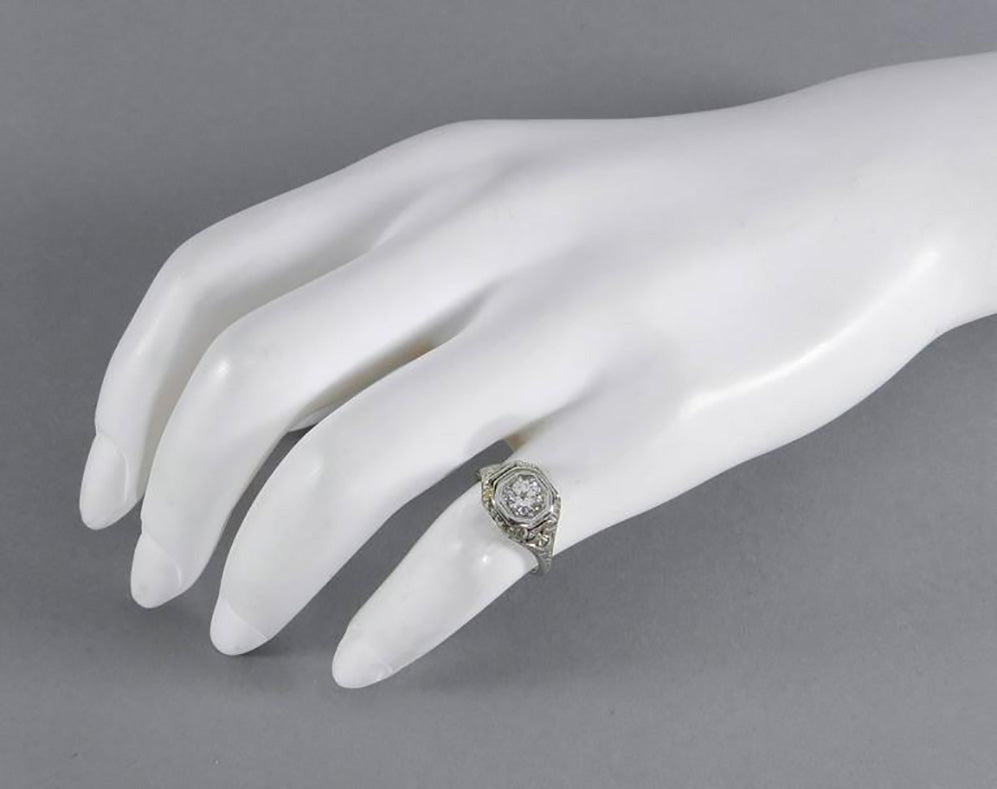 Vintage Art Deco 1920s 18K White Gold Old European Cut Diamond Engagement Ring for Women - Perfect for Proposals, Weddings & Anniversary Gifts
