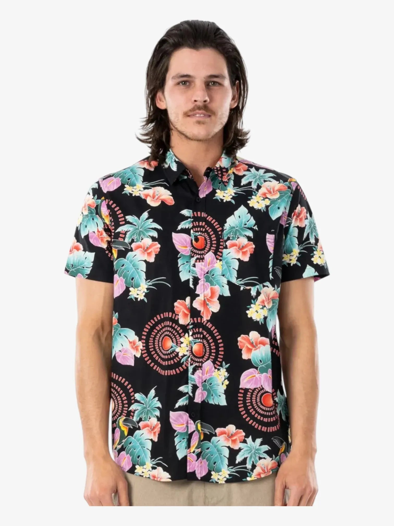 Rip Curl Tropical Black Shirt for Men - Lightweight Breathable Surf Shirt for Beach, Vacation & Summer Outfits