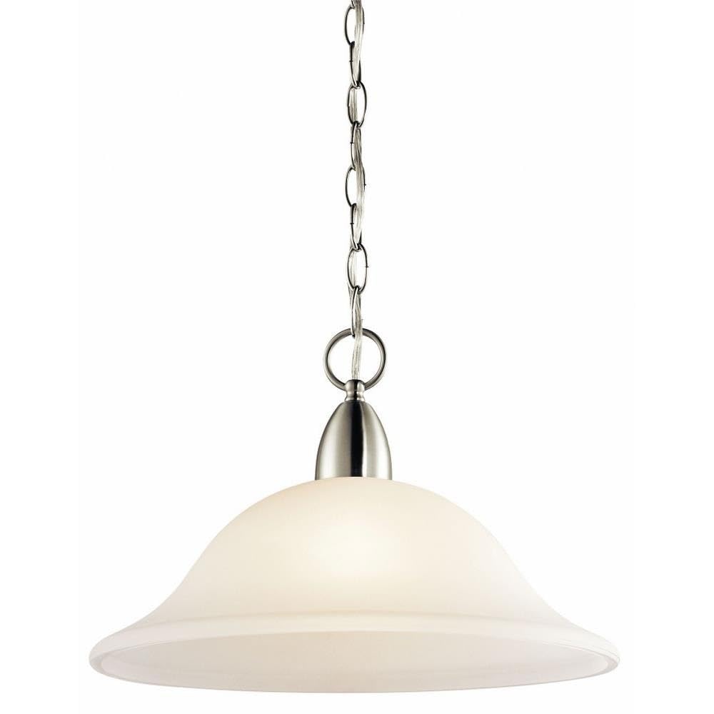 1 Light Contemporary Pendant Light Fixture with Satin Etched Glass & Brushed Nickel Finish - Perfect for Kitchen Island, Dining Room or Entryway Lighting
