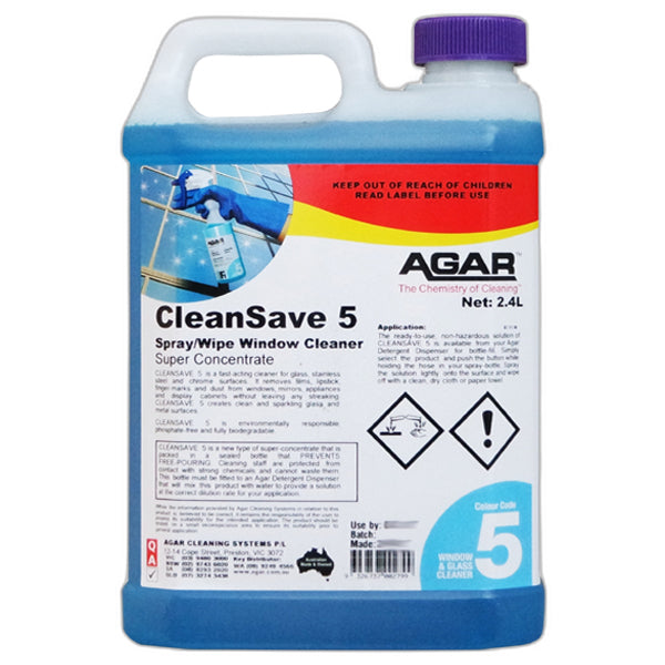 Agar CleanSave 5 Window Cleaner - Streak-Free Glass Cleaner for Home & Office - Perfect for Windows, Mirrors, and Glass Surfaces