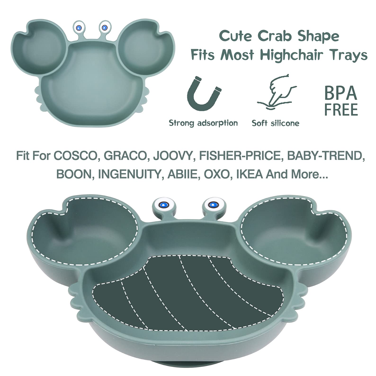Non-Slip Silicone Baby Plates with Suction - Divided Toddler Dishes for Self Feeding | BPA-Free, Microwave & Dishwasher Safe | Perfect for High Chair Meals & Daycare Use