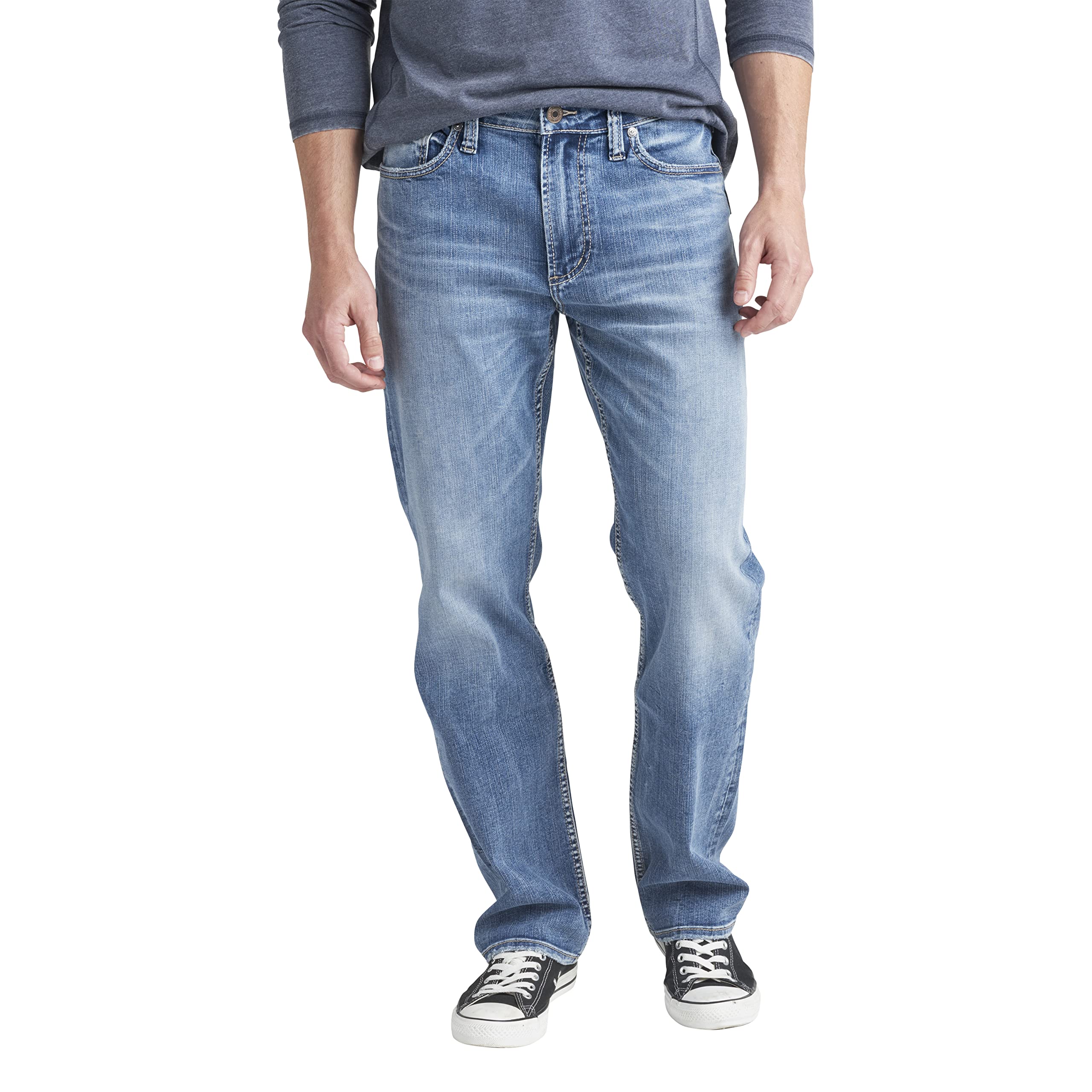 Silver Jeans Co. Men's Graystone Classic Fit Straight Leg Denim Jeans - Comfortable Casual & Work Pants for Everyday Wear