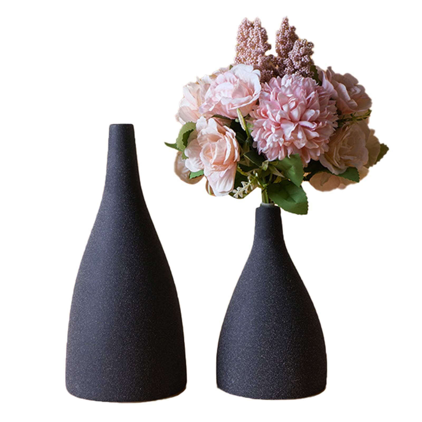 rismart Ceramic Little Bud Vases Set of 3 - Black Farmhouse Home Decor Flower Vases (21 x 18 cm) for Dining Table Centerpiece, Wedding Decor, and Rustic Home Accents