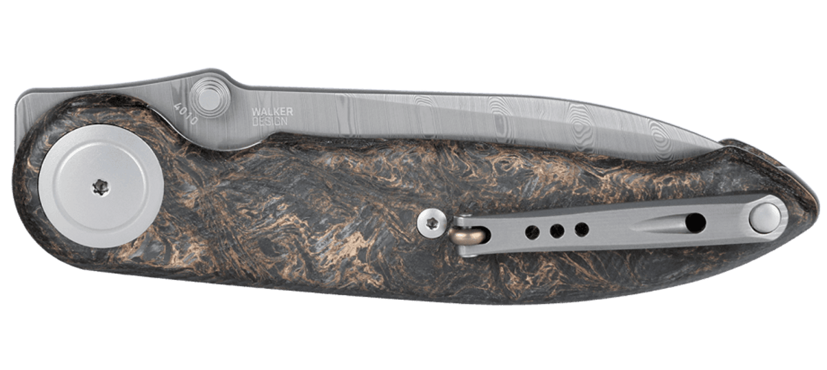 CRKT 4010 Pursue Michael Walker Liner Lock Folding Knife - Super Dense Twist Damasteel Blade, Contoured Dark Matter FatCarbon Handles & Mother of Pearl Pivot - EDC, Outdoor Survival, Camping, Hunting Gear