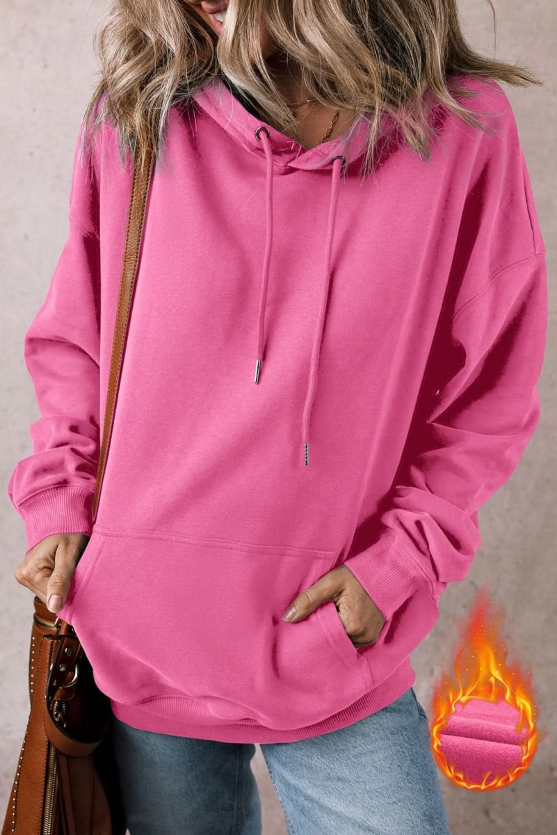 Cozy Fleece Lined Kangaroo Pocket Hoodie with Drawstring - Warm Oversized Sweatshirt for Women & Men | Perfect for Winter, Outdoor Activities & Casual Wear