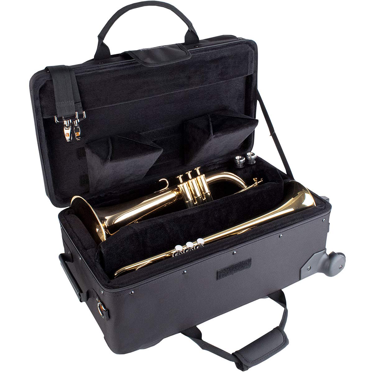 Protec Trumpet & Auxiliary Combo PRO PAC Case with Wheels - Durable Black PB301VAX Model for Musicians | Perfect for Travel, School & Professional Performances