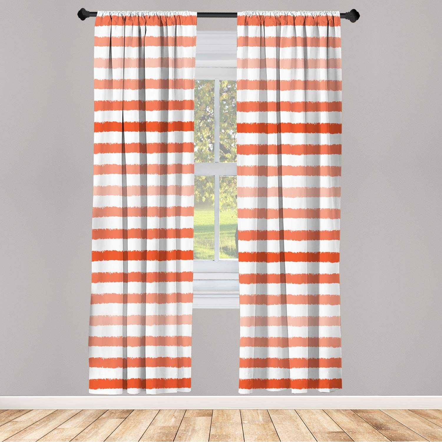 Ambesonne Striped Window Curtains - Geometric Colorful Retro Digital Print Lightweight 2-Panel Set with Rod Pocket (28x63 Inches, Coral Pink) - Perfect for Living Room, Bedroom & Kitchen Decor