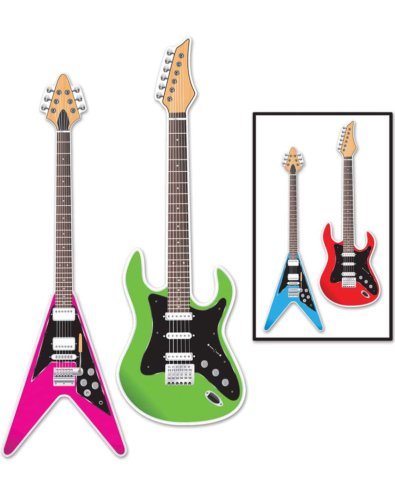 Vintage 80s Guitar Wall Decor - Pack of 2 Retro Music Themed Cutouts - Perfect for Bedroom, Music Studio & Rock Themed Party Decorations