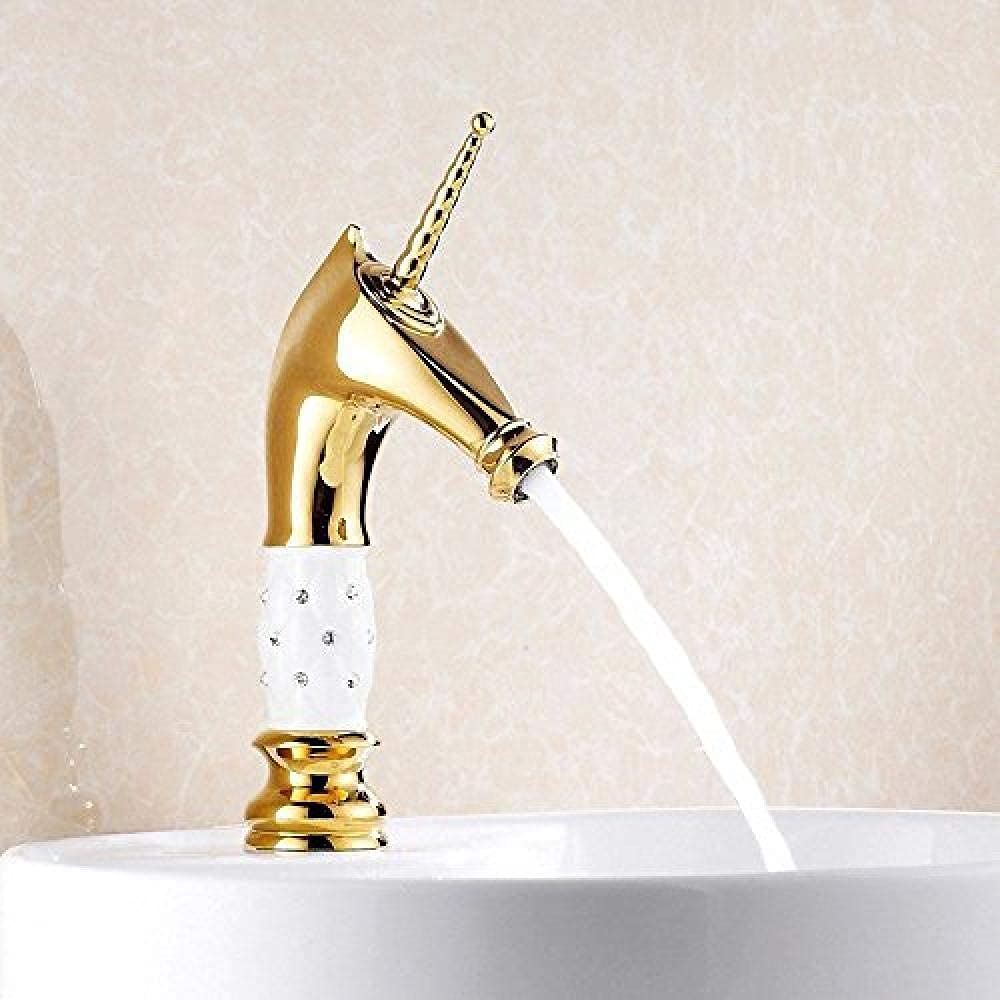Modern Brass Gold-Plated Basin Mixer Tap - Hot & Cold Water Copper Faucet with Diamond Design for Bathroom & Kitchen Sink - Elegant & Durable Fixture for Home & Commercial Use